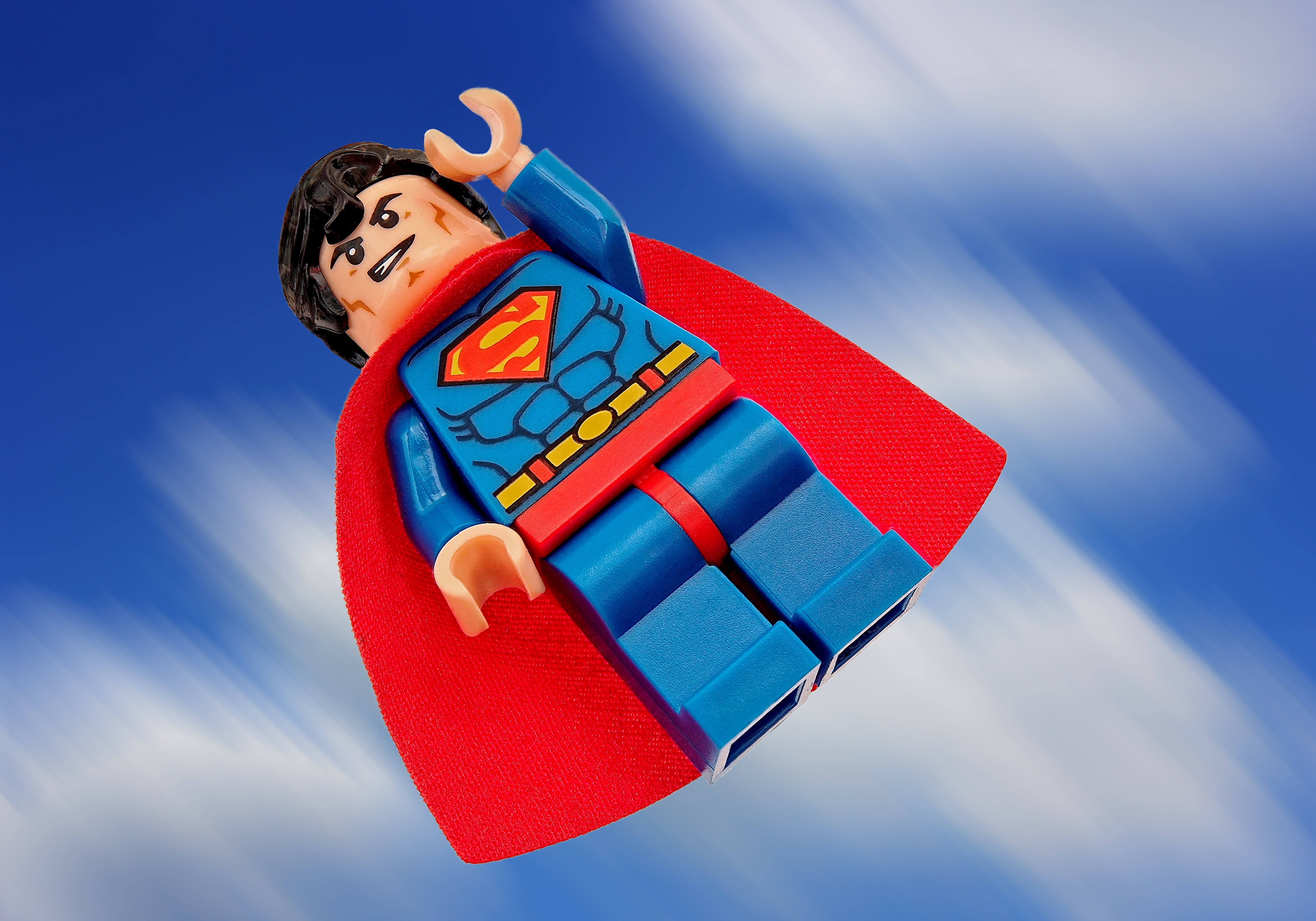 quickest, supersonic, clark, blue, 4K, toy, power, curl, altitude, hand, journalist, strong, fantasy, stratosphere, digital composite, flying, steel, speeding, HD Wallpaper
