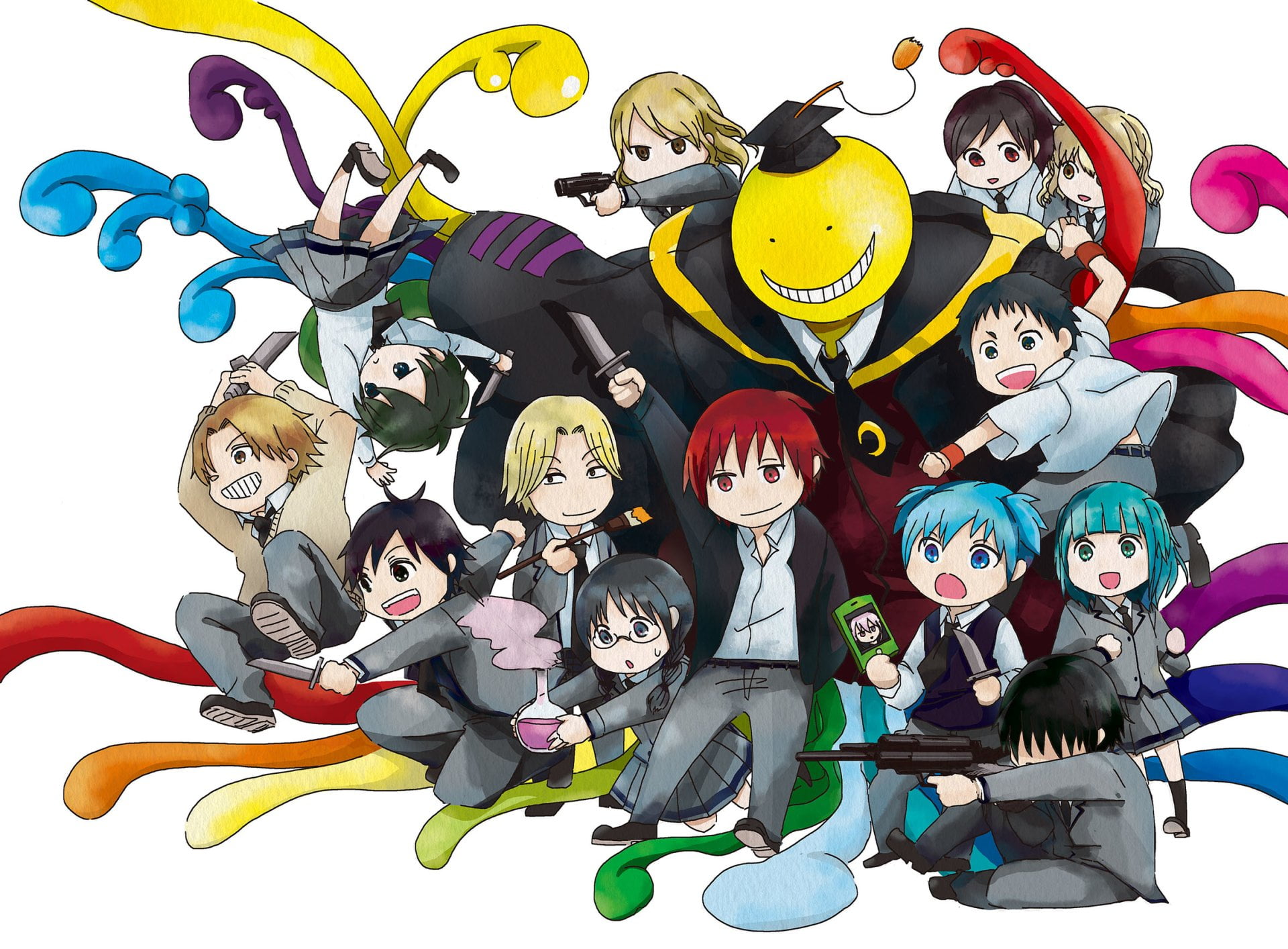 Hinano Kurahashi, 1080P, cartoon, character, Tomohito Sugino, Yūma Isogai, multi colored, Ritsu (Ansatsu Kyoushitsu), art and craft, indoors, Anime, smiling, HD Wallpaper