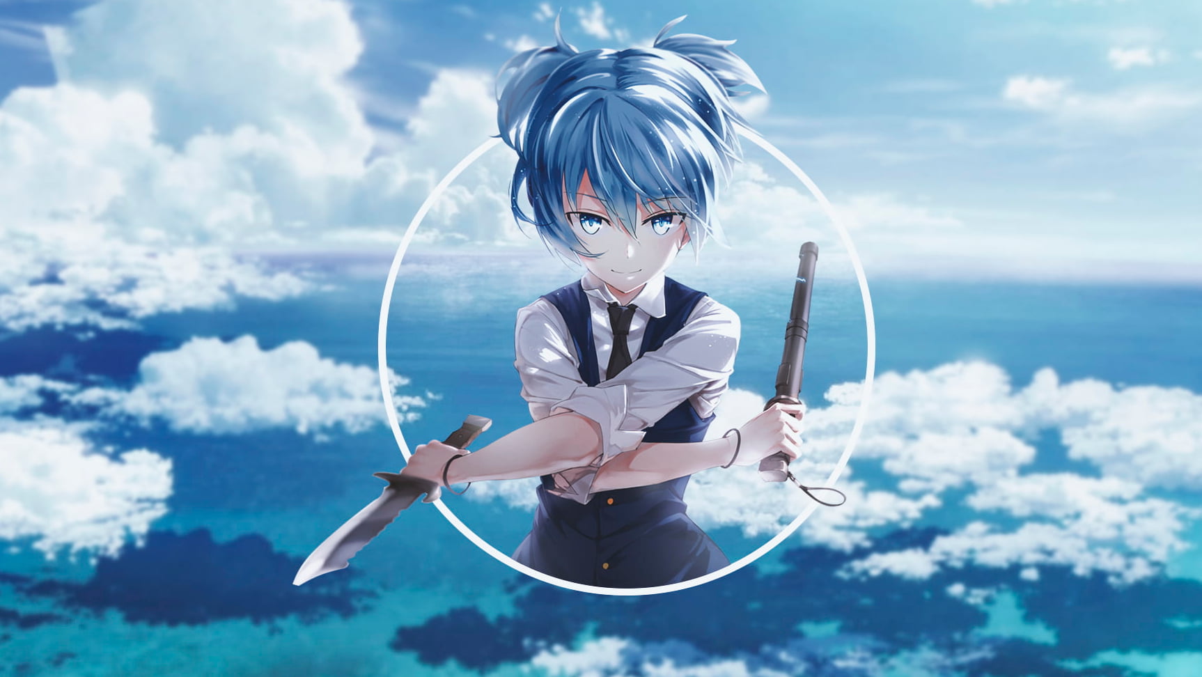 720P, Shiota Nagisa, anime girls, Assassination Classroom, anime, blue hair, picture-in-picture, HD Wallpaper