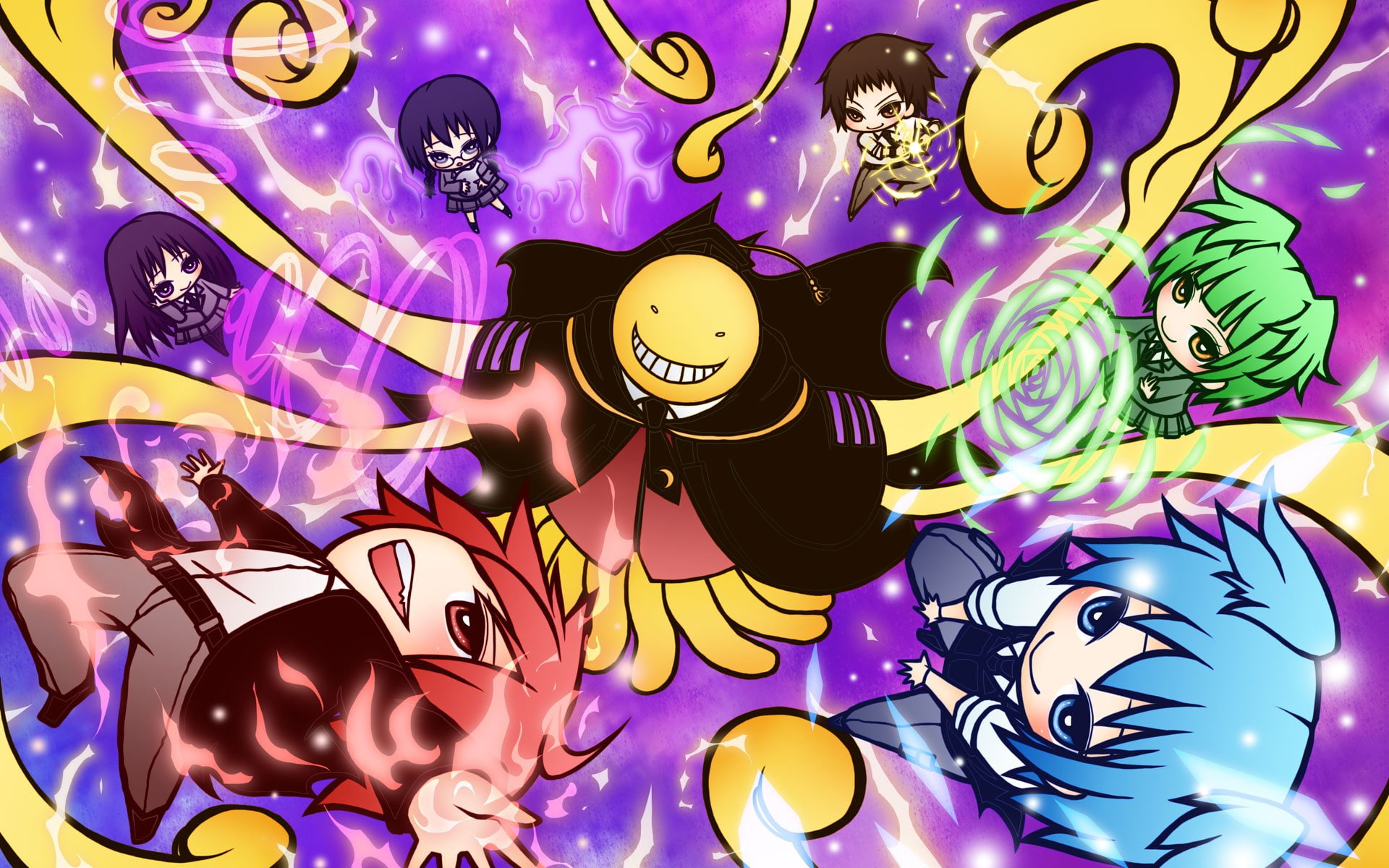 Karma Akabane, creativity, close-up, music, multi colored, Assassination Classroom, Tomohito Sugino, crowd, people, Kaede Kayano, art and craft, Koro-sensei, HD Wallpaper