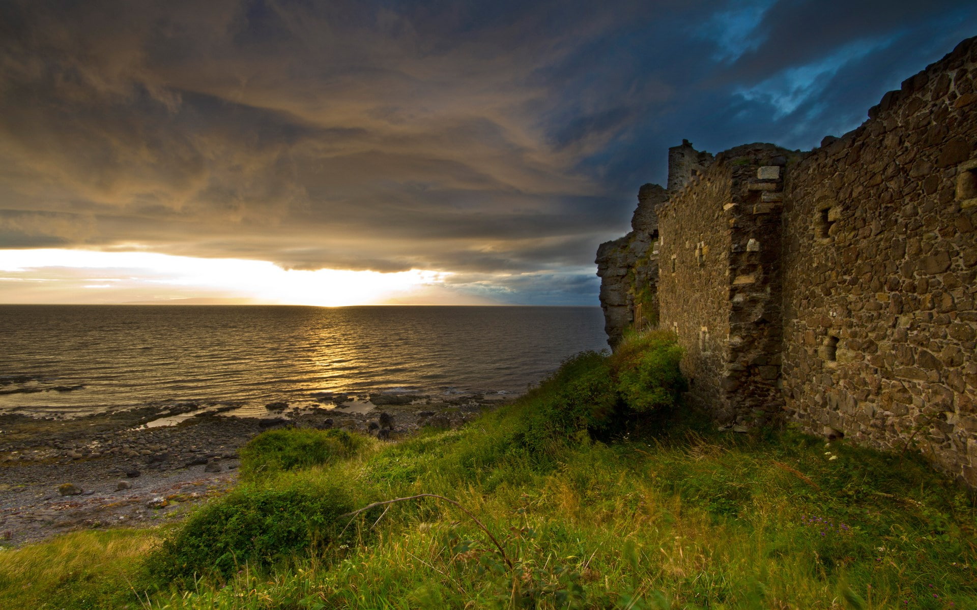 water, built structure, ruined, building exterior, tranquil scene, horizon over water, sea, background pictures nature hd images 1920x1200, architecture, HD Wallpaper