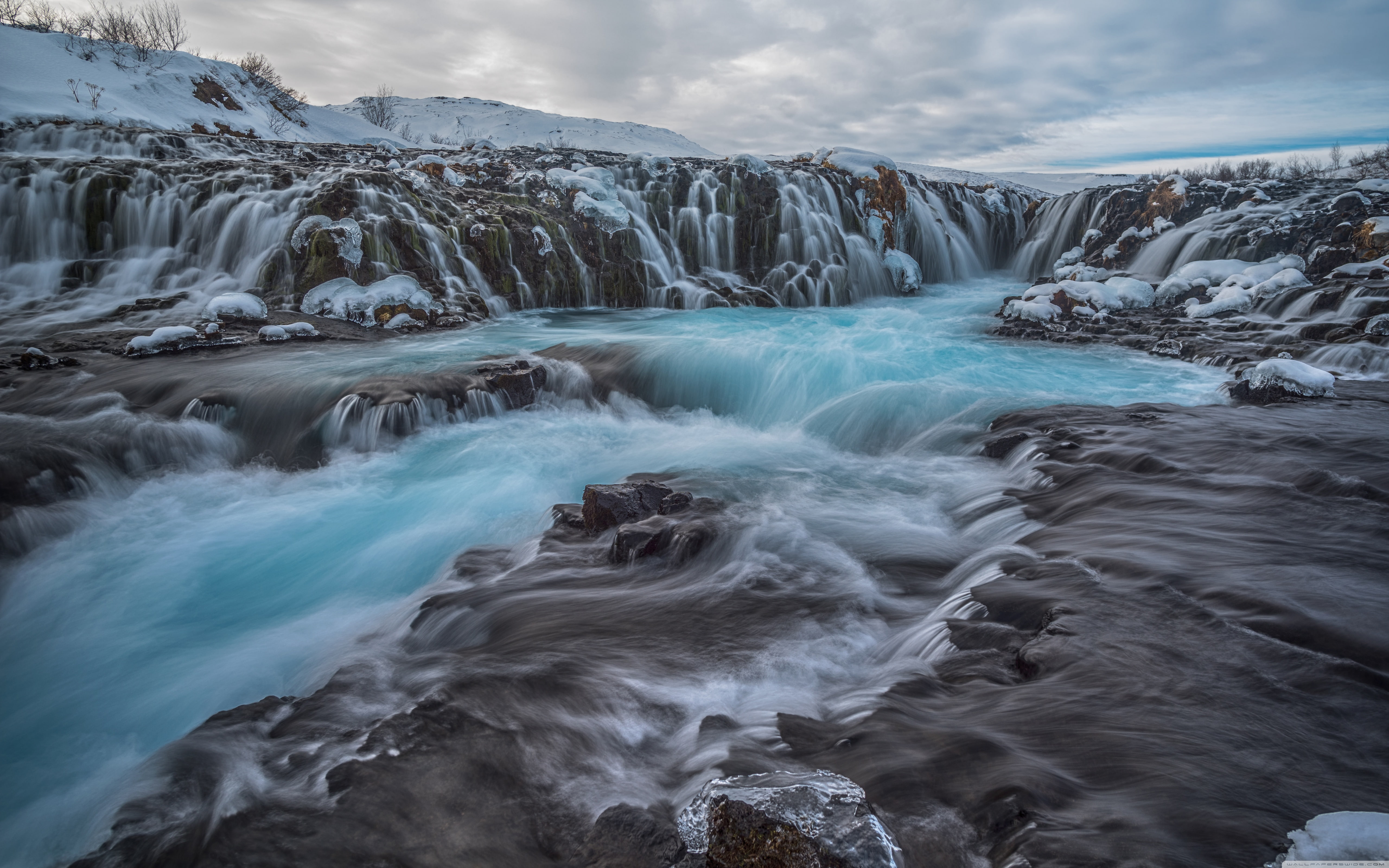 nature, winter, 5K, bruarfoss, south, landscape, iceland, blue, hd, waterfall, HD Wallpaper