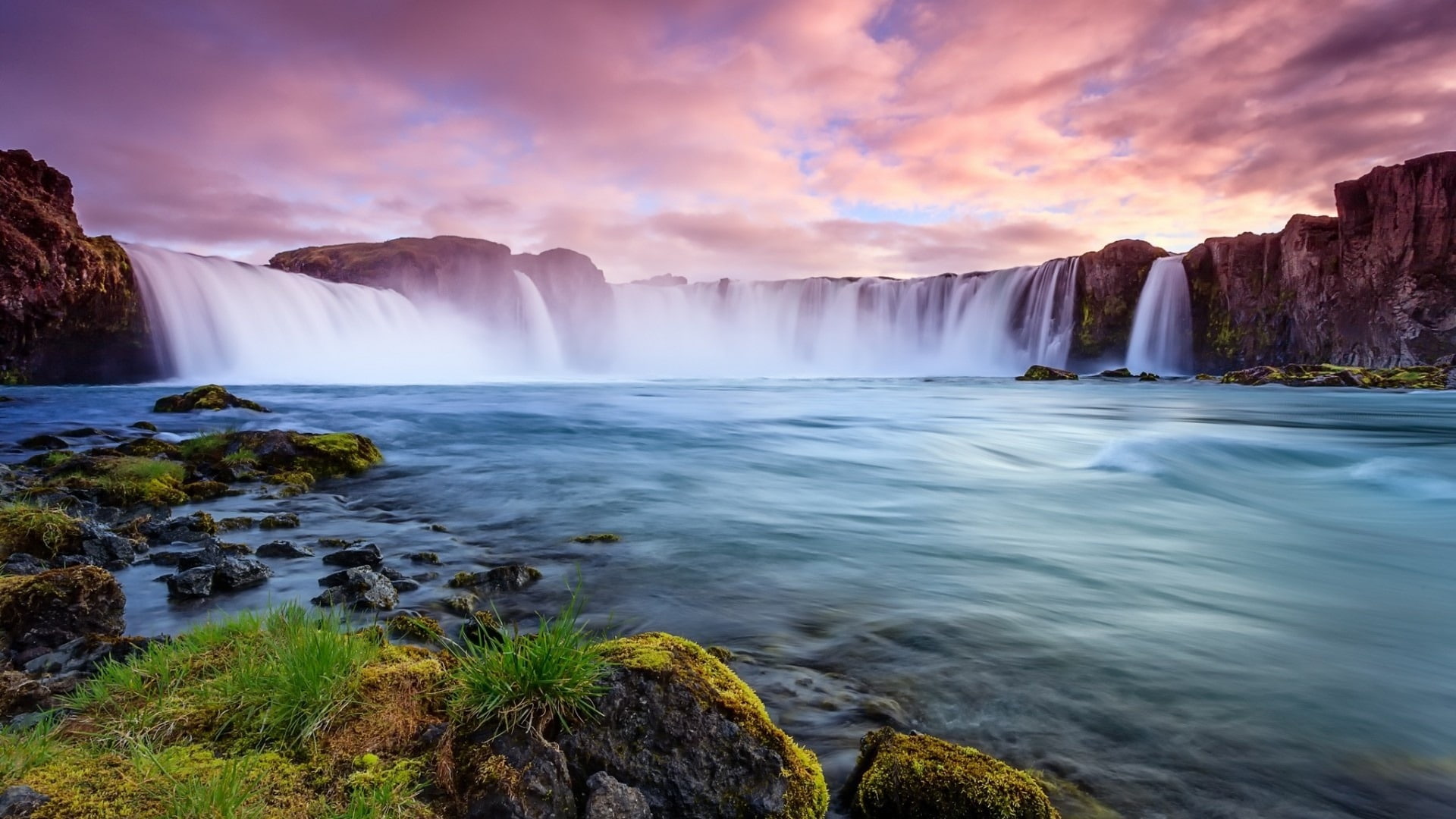 hd, flowing, long exposure, sky, cloud - sky, iceland, rocks, sunset, nature, water, 1080P, environment, river, idyllic, scenics - nature, motion, HD Wallpaper