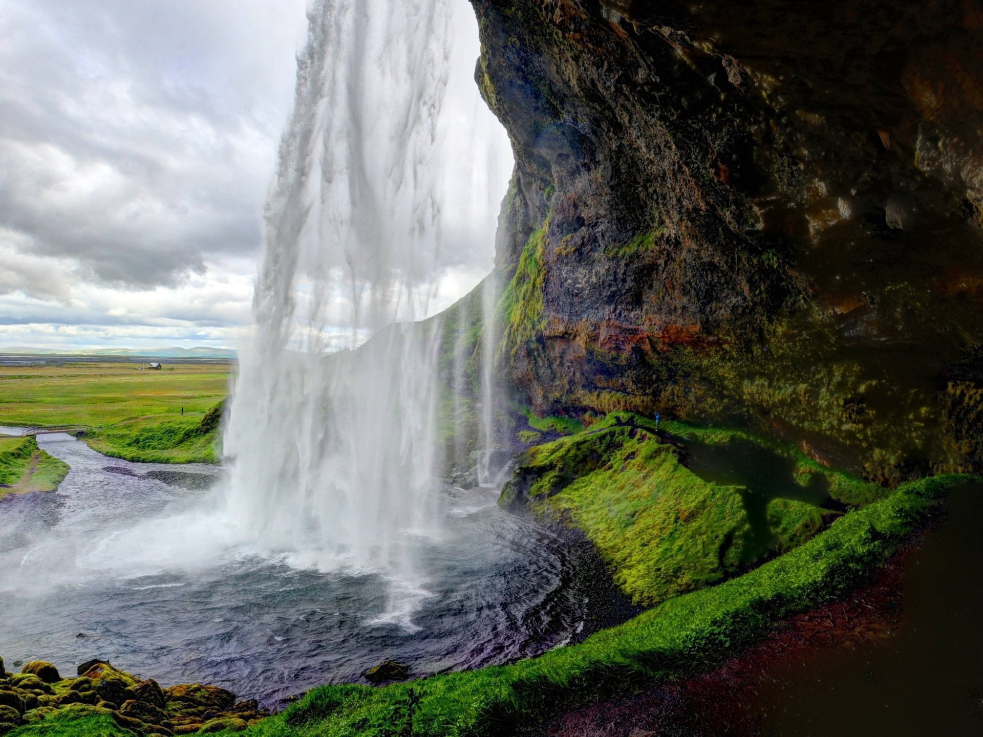 motion, day, waterfall, scenics - nature, beauty in nature, no people, land, rock - object, wa, seljalandsfoss, power in nature, 1080P, environment, green color, HD Wallpaper