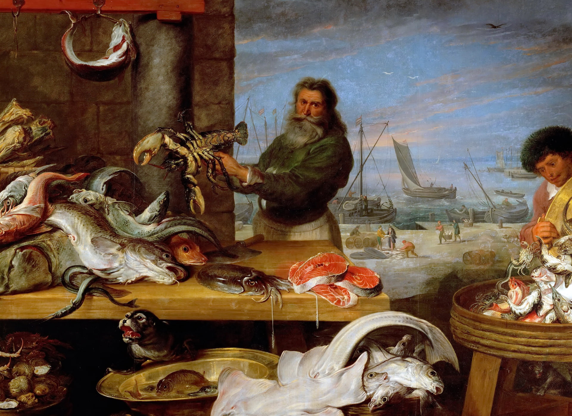 genre, picture, Fish Market, Cornelis de Vos, Fragment, 1080P, HD Wallpaper