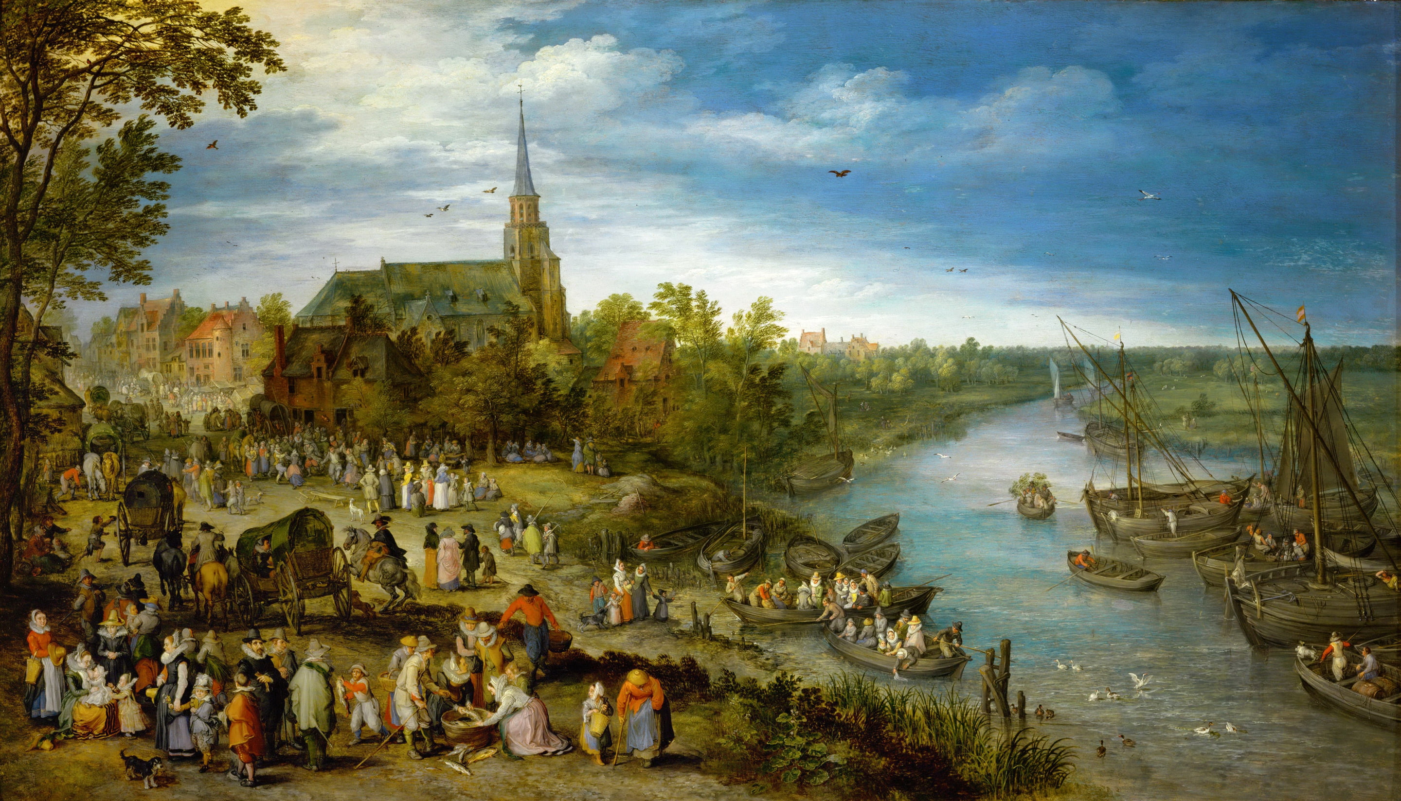 The Village Fair, landscape, 2K, Jan Brueghel the elder, picture, HD Wallpaper