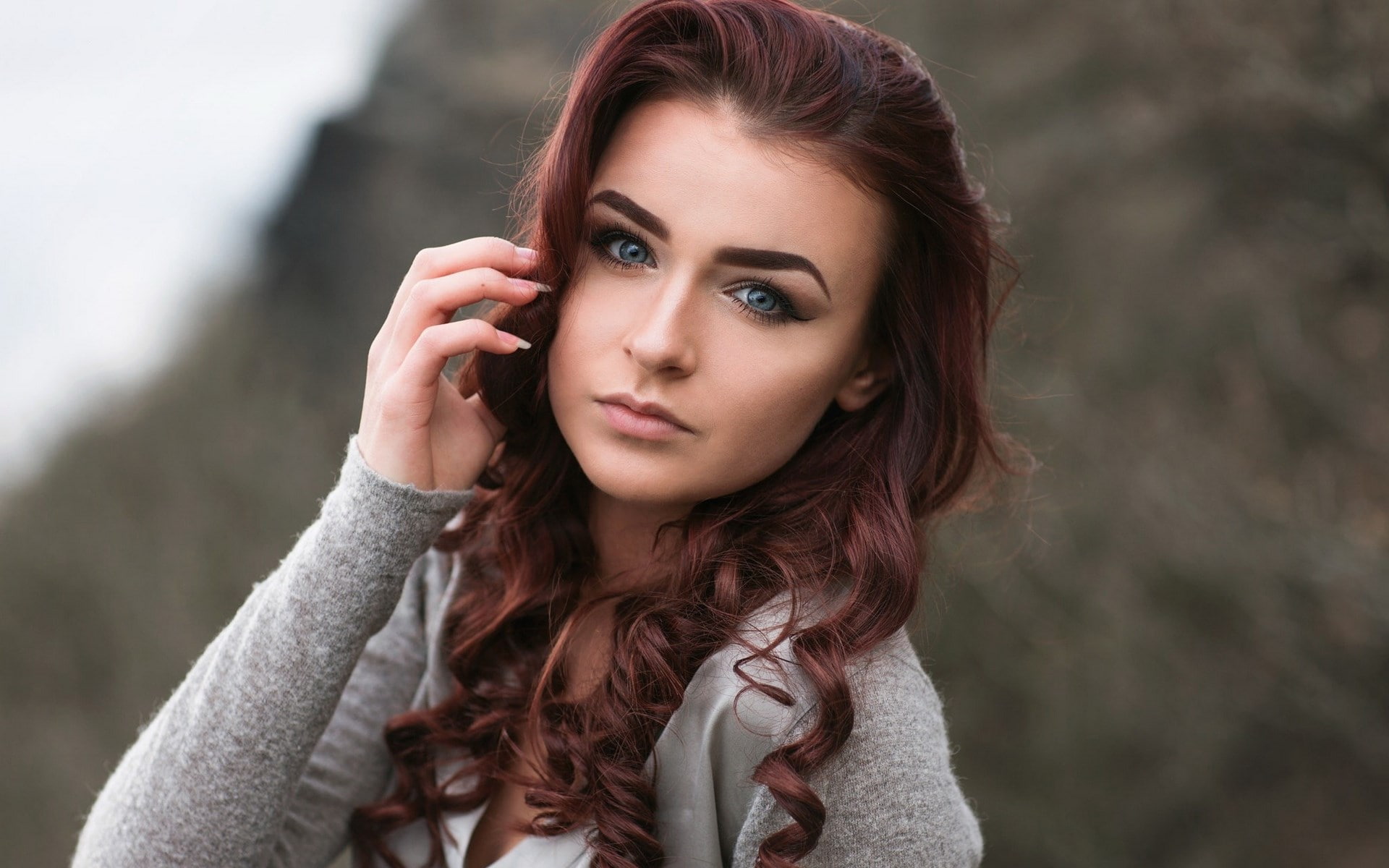 adult, young women, teenager, portrait, looking at camera, brown hair, lifestyles, women, 1080P, contemplation, beautiful woman, pretty girl pictures 1920x1200, HD Wallpaper