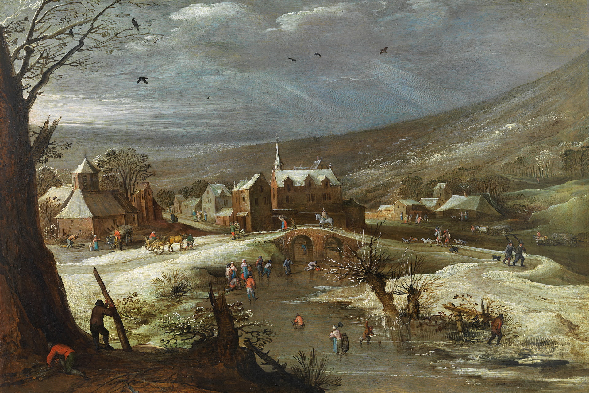 Winter Landscape, picture, Jan Brueghel the elder, 1080P, HD Wallpaper