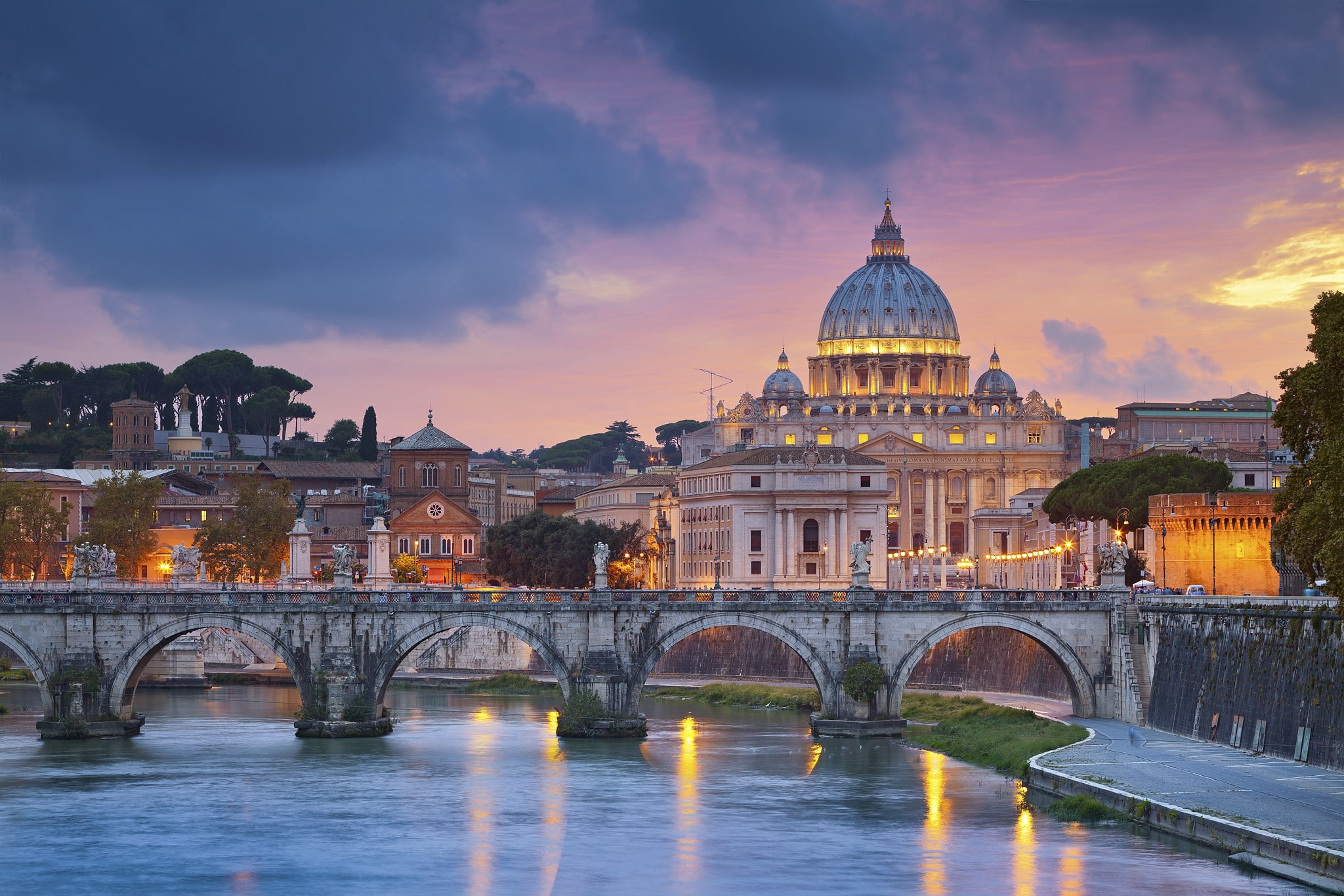 architecture, arch bridge, river, sunset, outdoors, dusk, government, bridge, city, connection, no people, cityscape, sky, 1080P, building, water, building exterior, HD Wallpaper