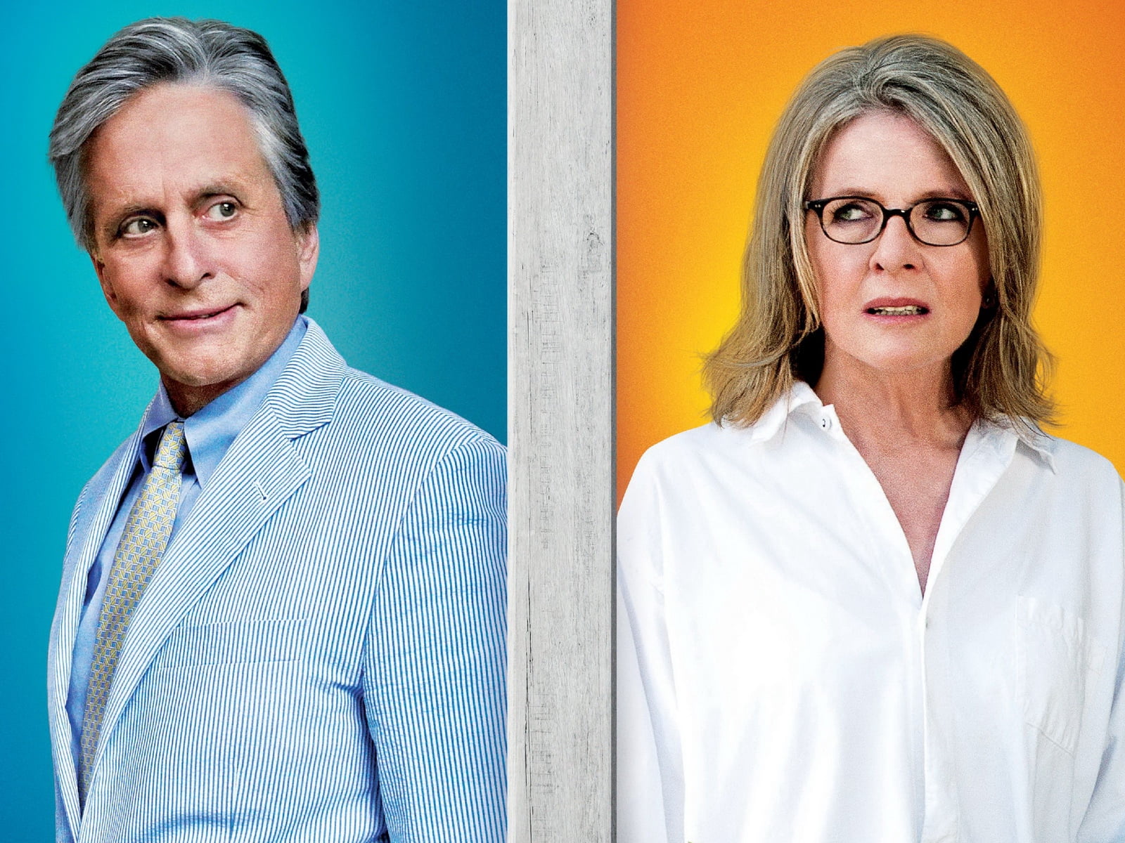 and so it goes, portrait, mature adult, diane keaton, males, people, gray, looking at camera, smiling, 720P, s, jacket, adult, michael douglas, women, HD Wallpaper