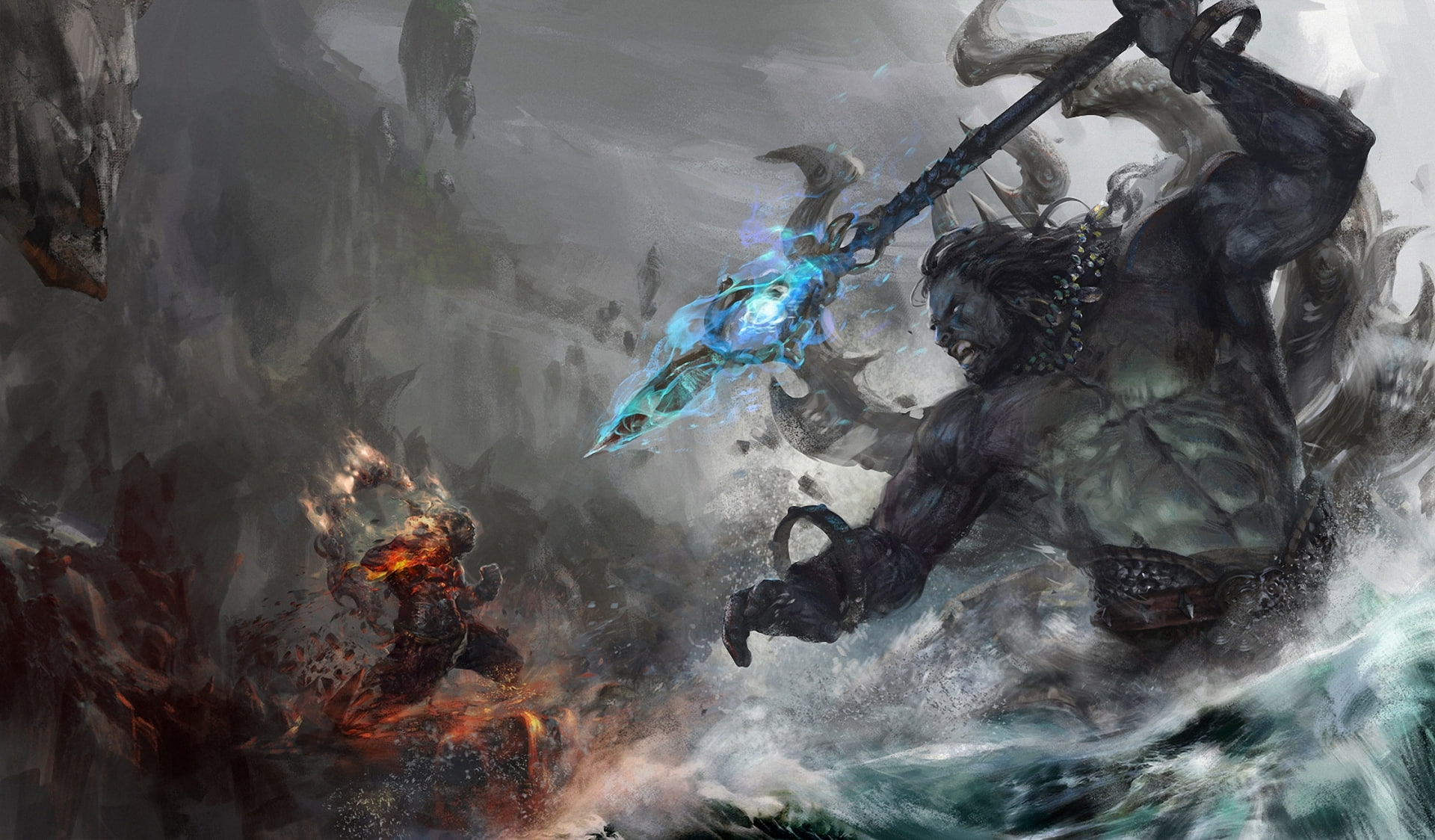 giant, sea, no people, spear, poisonous, frozen, close-up, environmental issues, art, smoke - physical structure, ice, outdoors, fire, animal themes, nature, HD Wallpaper