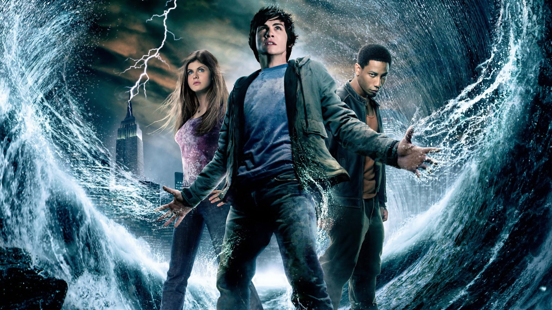 percy jackson and the olympians the lightning thief, people, males, 1080P, teenager, togetherness, young men, adult, emotion, water, smiling, waterfall, HD Wallpaper