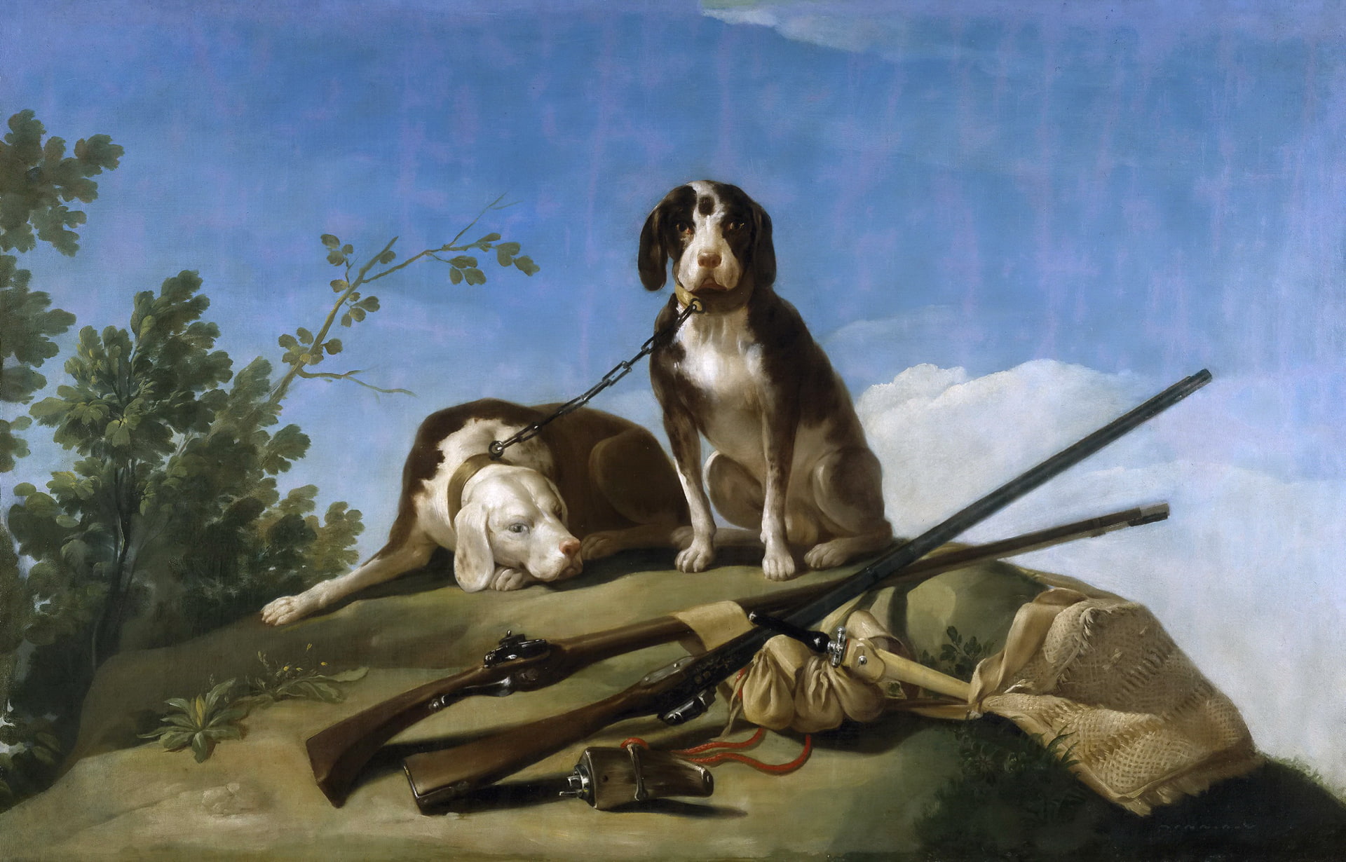 picture, 1080P, hunting, Dogs on Leash, the gun, Francisco Goya, HD Wallpaper