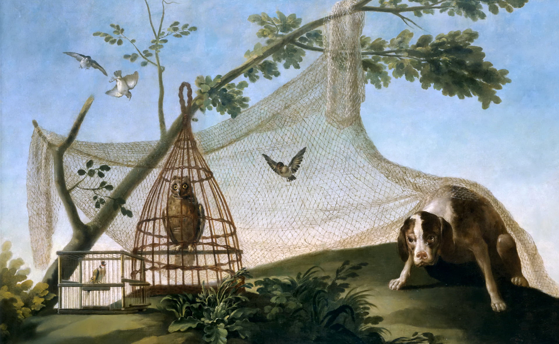 Francisco Goya, Hunting with a Claim, dog, bird, genre, cell, picture, 1080P, network, HD Wallpaper