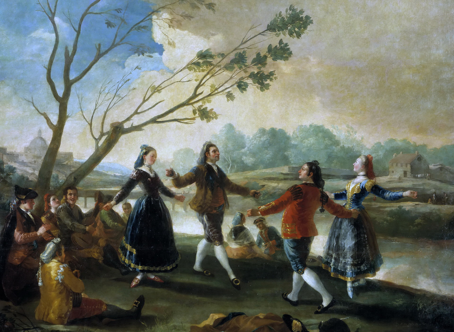 people, Francisco Goya, 1080P, picture, genre, Dancing on the Banks of the River Manzanares, HD Wallpaper