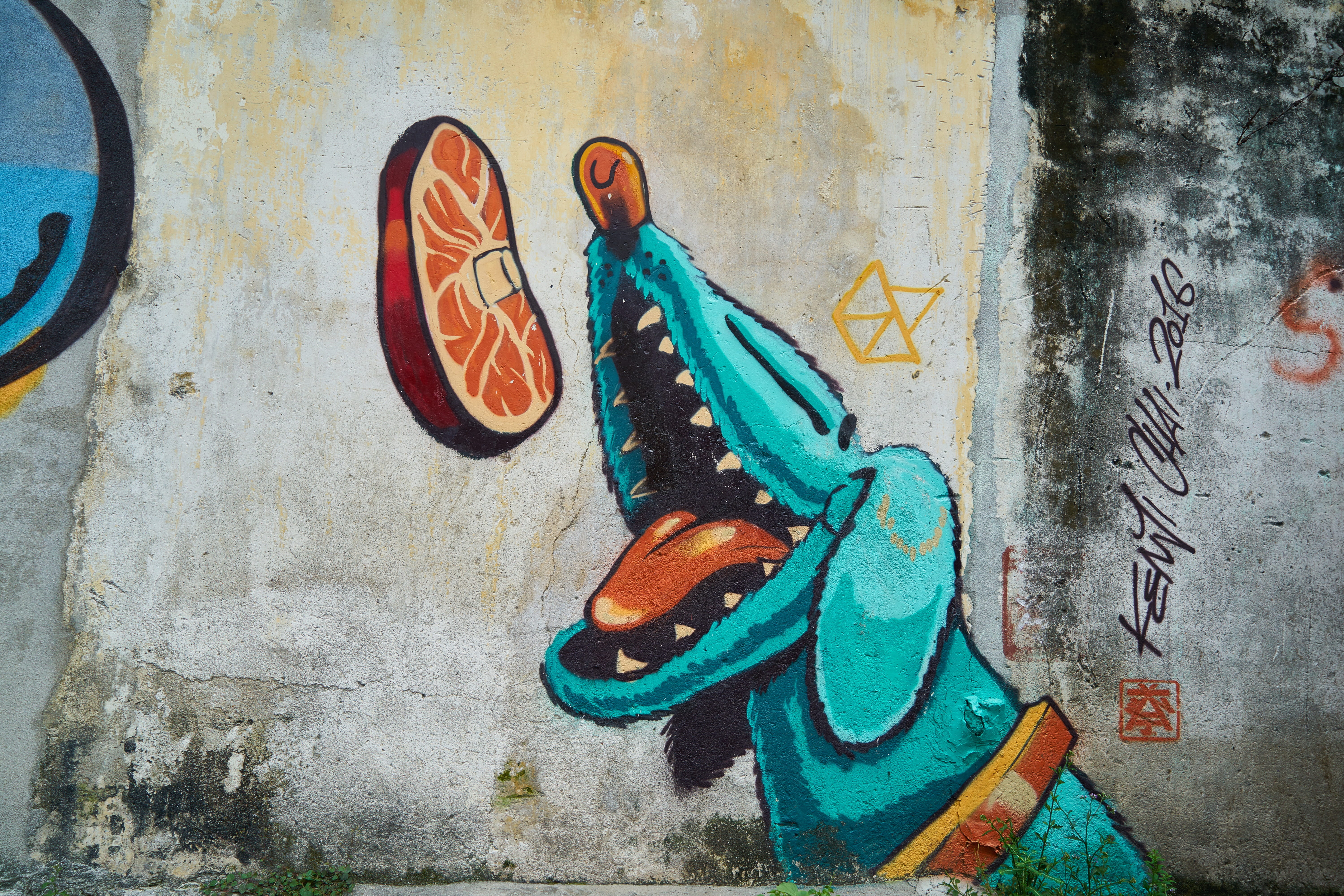 funny, graffiti, paint, day, concrete, beauty, street, motif, close-up, decoration, backgrounds, fine arts, nobody, dog, teal, beautiful, wall, architecture, HD Wallpaper