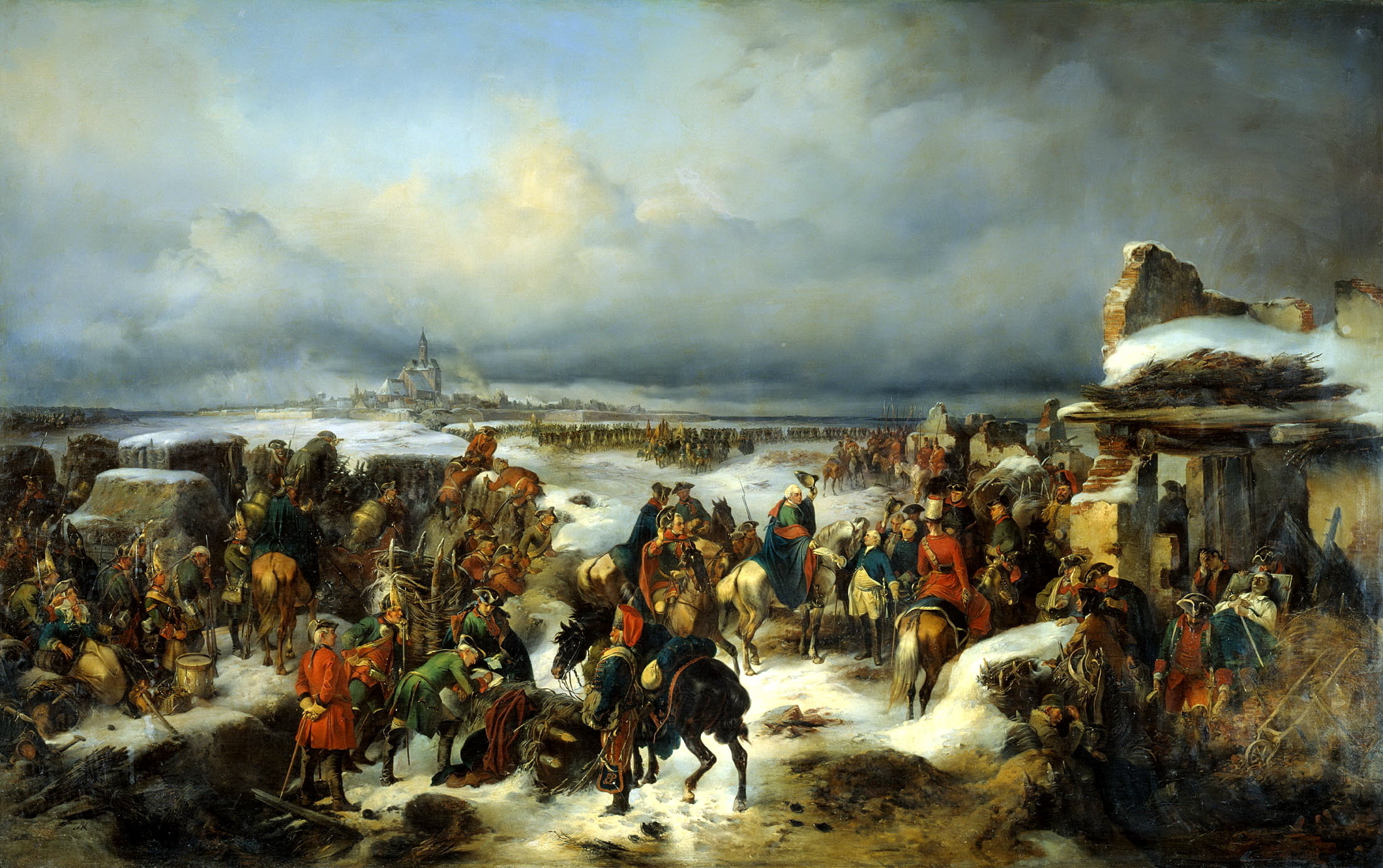andquot;the capture of the fortress of colbergandquot;canvas, sky, 1080P, large group of people, land, water, snow, crowd, sea, leisure activity, architecture, HD Wallpaper