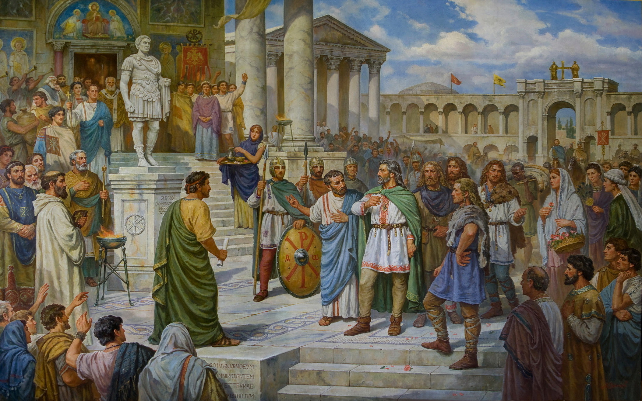 artist A. O. Orlinov, picture, andquot;Reception of the Prince Kyi in Constantinople 485 g.andq, oil, canvas, 1080P, HD Wallpaper