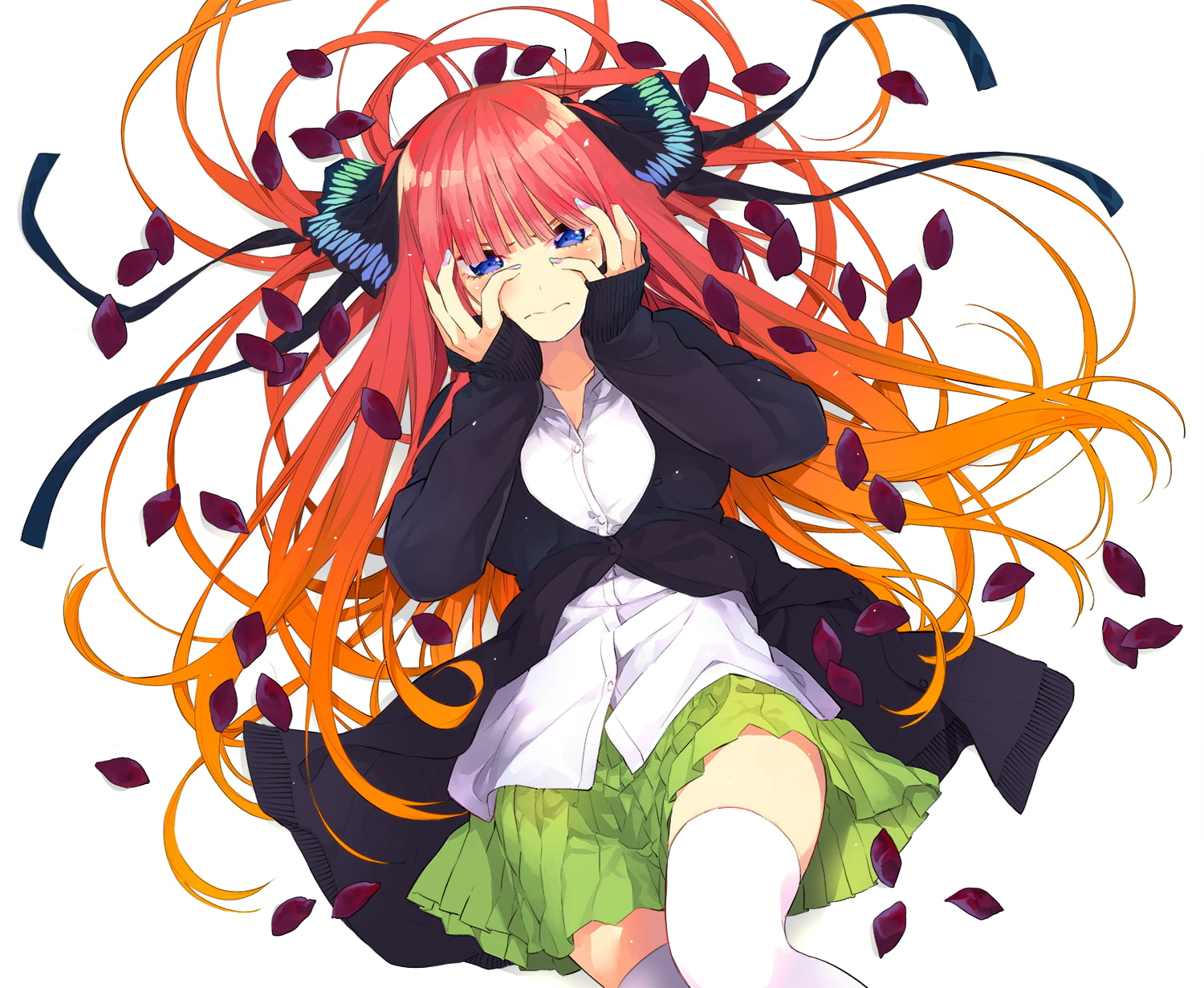 thigh-highs, Go-Toubun no Hanayome, stockings, 720P, redhead, long hair, school uniform, skirt, Nakano Nino, blue eyes, HD Wallpaper