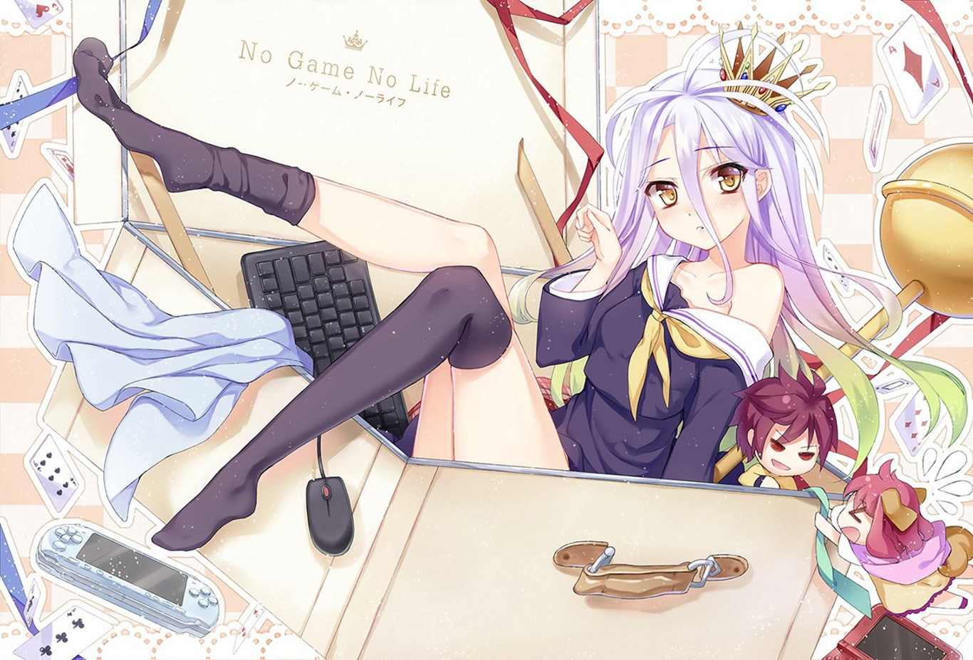 table, healthcare and medicine, furniture, anime girls, still life, high heels, 720P, Shiro (No Game No Life), human representation, indoors, eyeglasses, HD Wallpaper