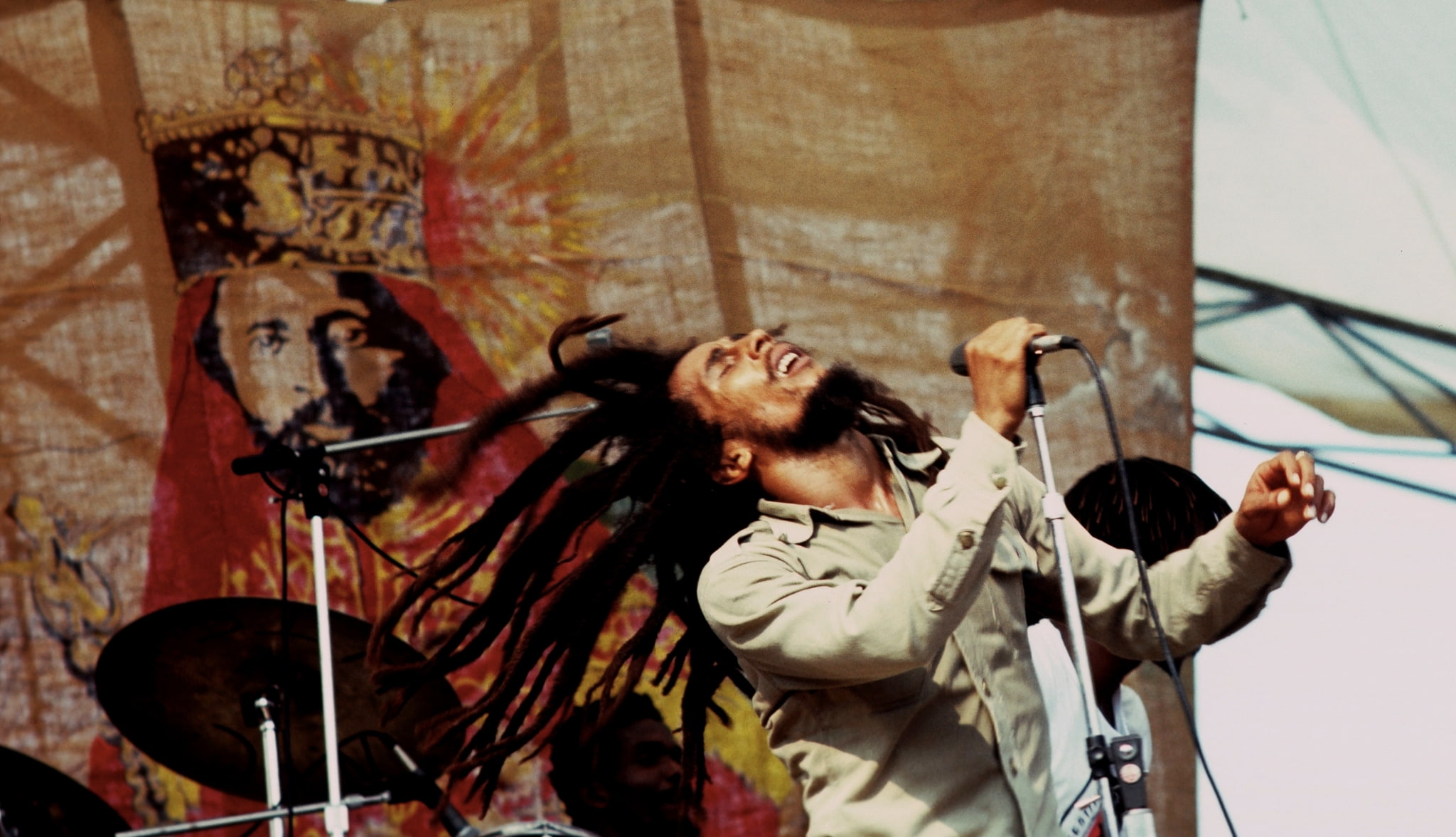 bob marley   themed, musical instrument, microphone, musician, singing, input device, 1080P, mouth open, musical equipment, performance, adult, waist up, HD Wallpaper