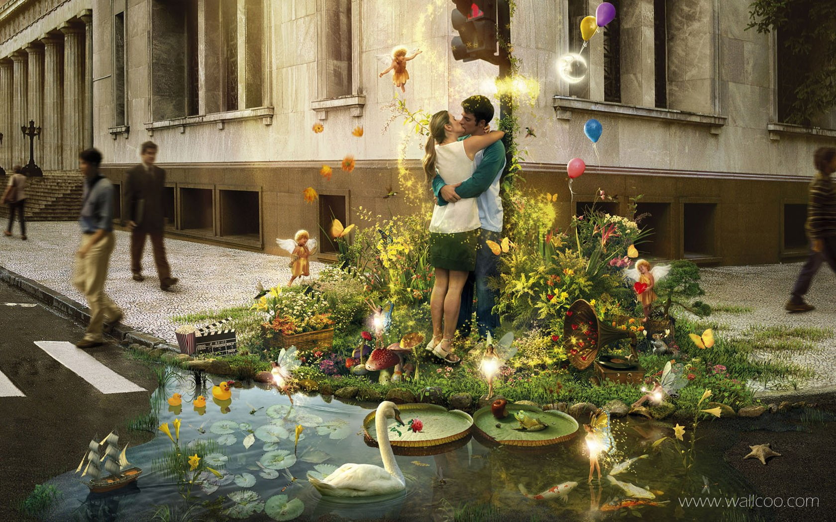 720P, fantasy art, Platinum Conception s, Photoshop, love, women, urban, kissing, men, HD Wallpaper
