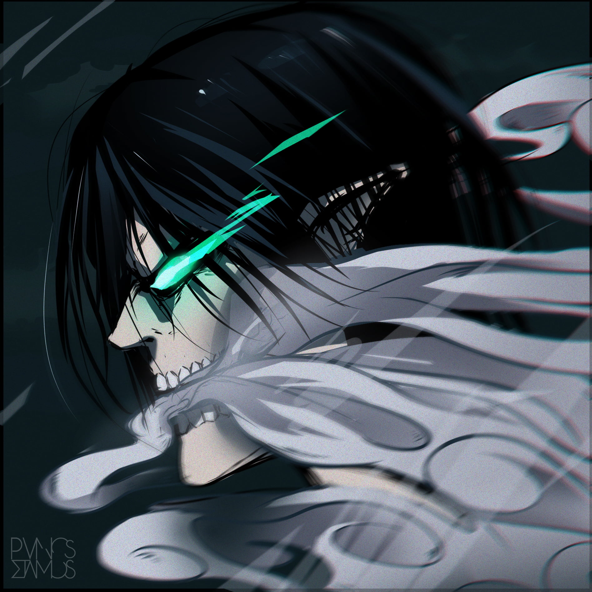 titan, SNK, green eyes, PanosStamo, fantasy art, 720P, Shingeki no Kyojin, black hair, artwork, Eren Jeager, anime men, fan art, Phone HD Wallpaper