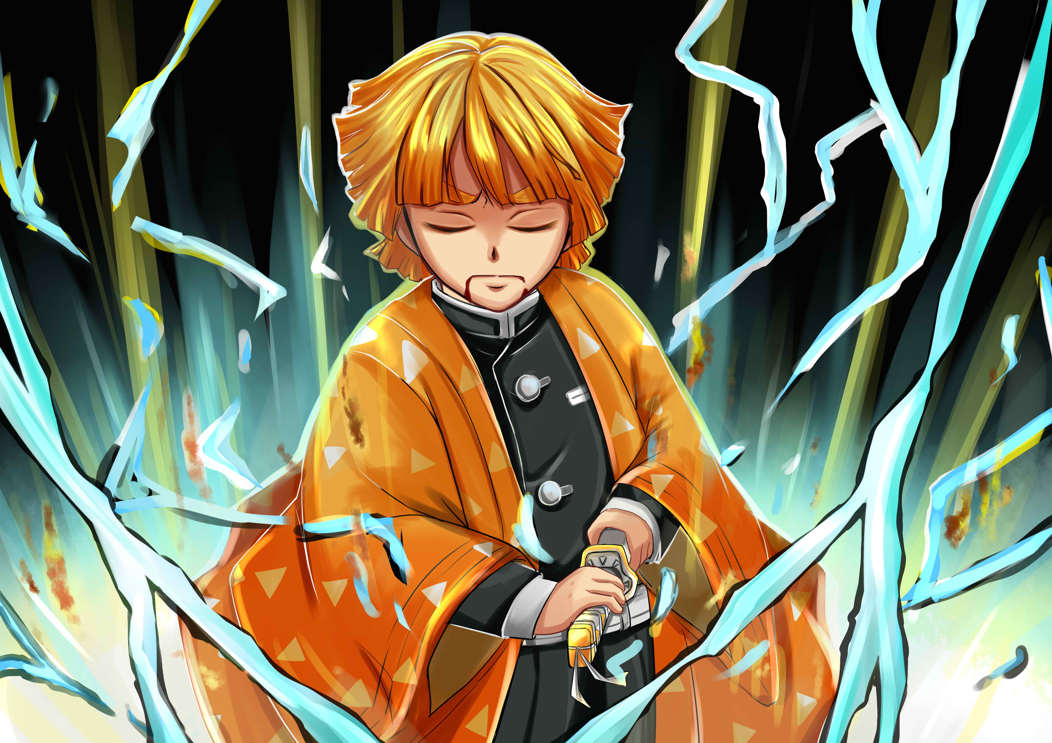Zenitsu Agatsuma, Anime, Demon Slayer: Kimetsu no Yaiba, 2K, HD Wallpaper