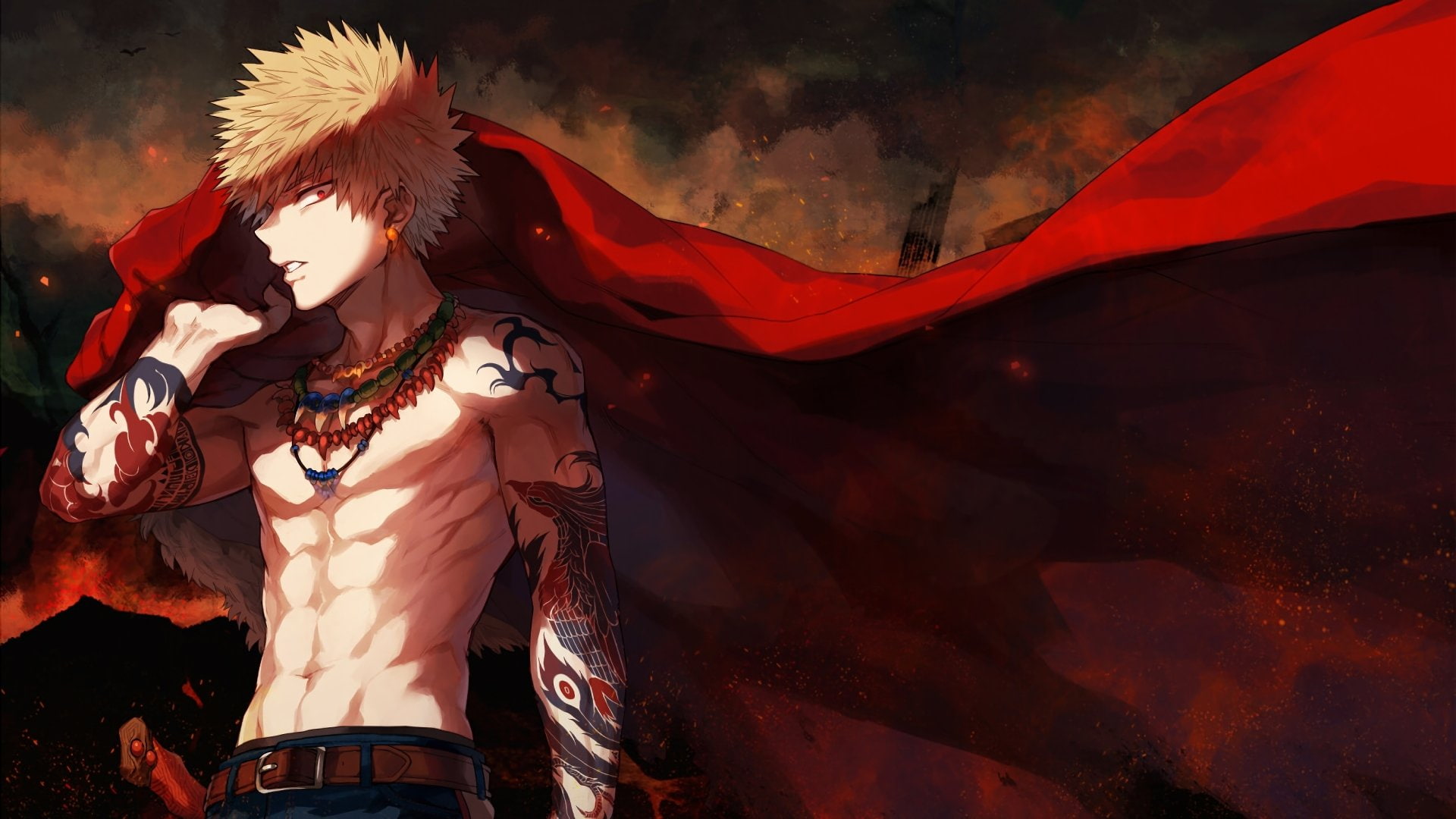 adult, traditional clothing, Blonde, red, night, My Hero Academia, waist up, costume, clothing, arts culture and entertainment, leisure activity, standing, HD Wallpaper