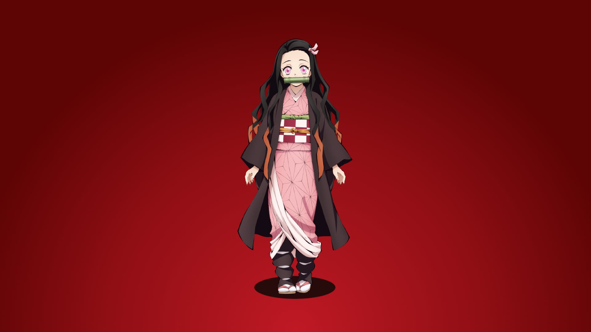 anime girls, Kimetsu no Yaiba, red, 1080P, Kamado Nezuko, anime, HD Wallpaper