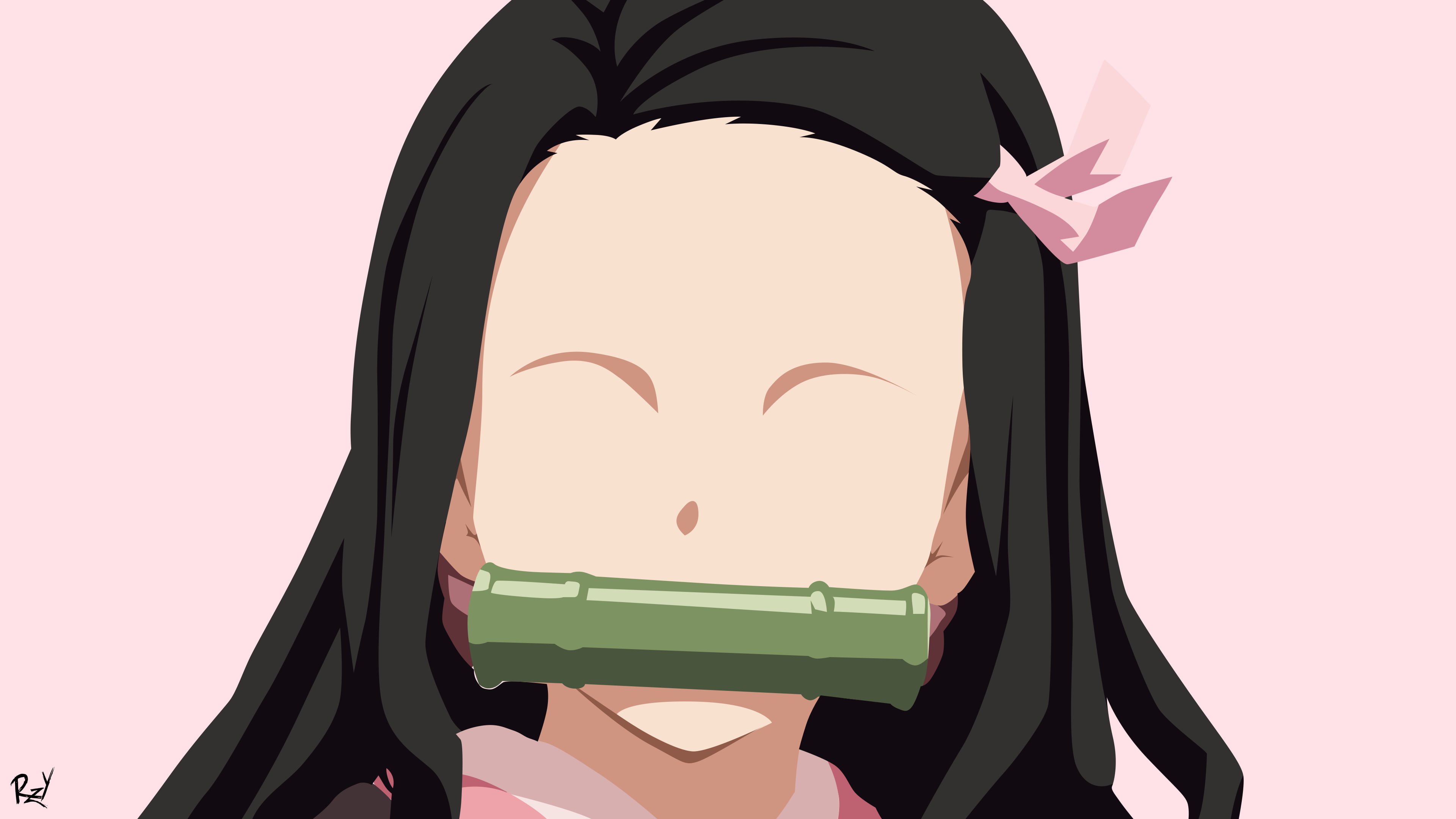 minimalism, Kimetsu no Yaiba, 4K, Kamado Nezuko, anime girls, anime, HD Wallpaper