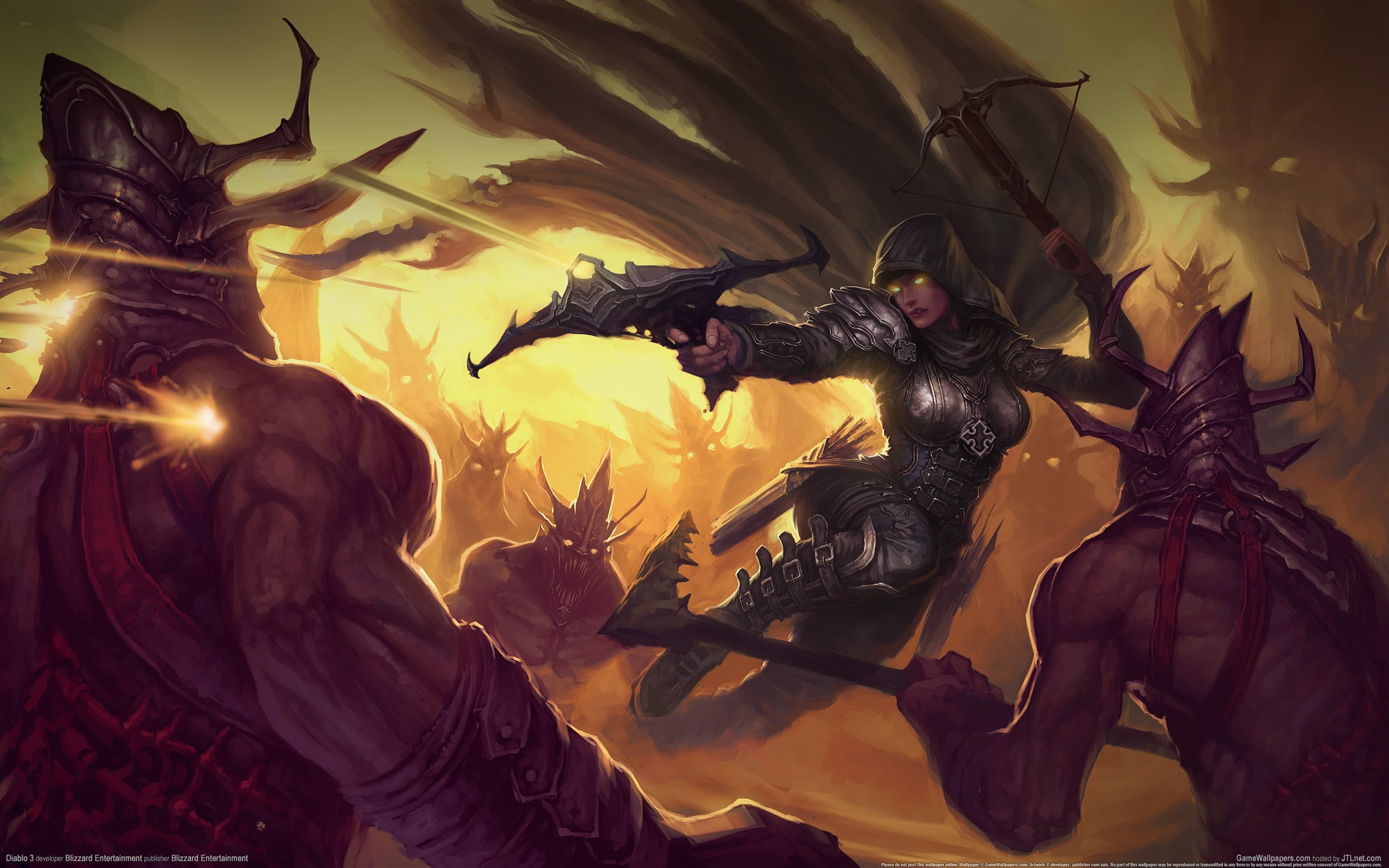 lifestyles, illustration, real people, creativity, Demon Hunter, adult, Diablo III, 2K, firing, sculpture, men, two, women, woman, crossbows, arts culture and entertainment, HD Wallpaper