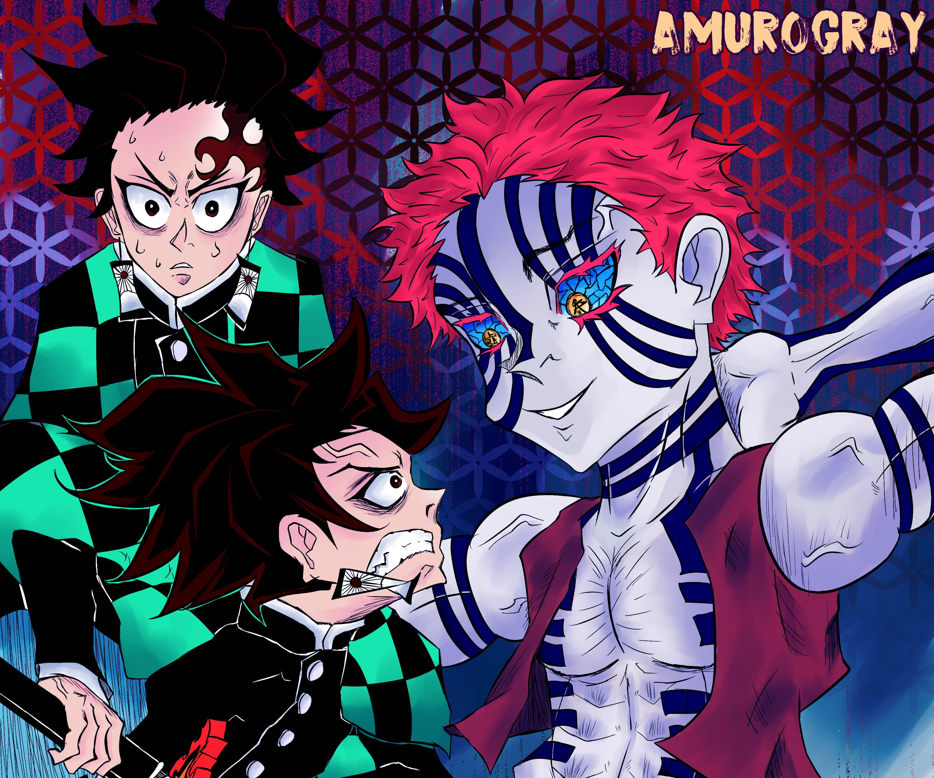 Akaza (Demon Slayer: Kimetsu no Yaiba), Anime, Demon Slayer: Kimetsu no Yaiba, Tanjirou Kamado, 2K, HD Wallpaper