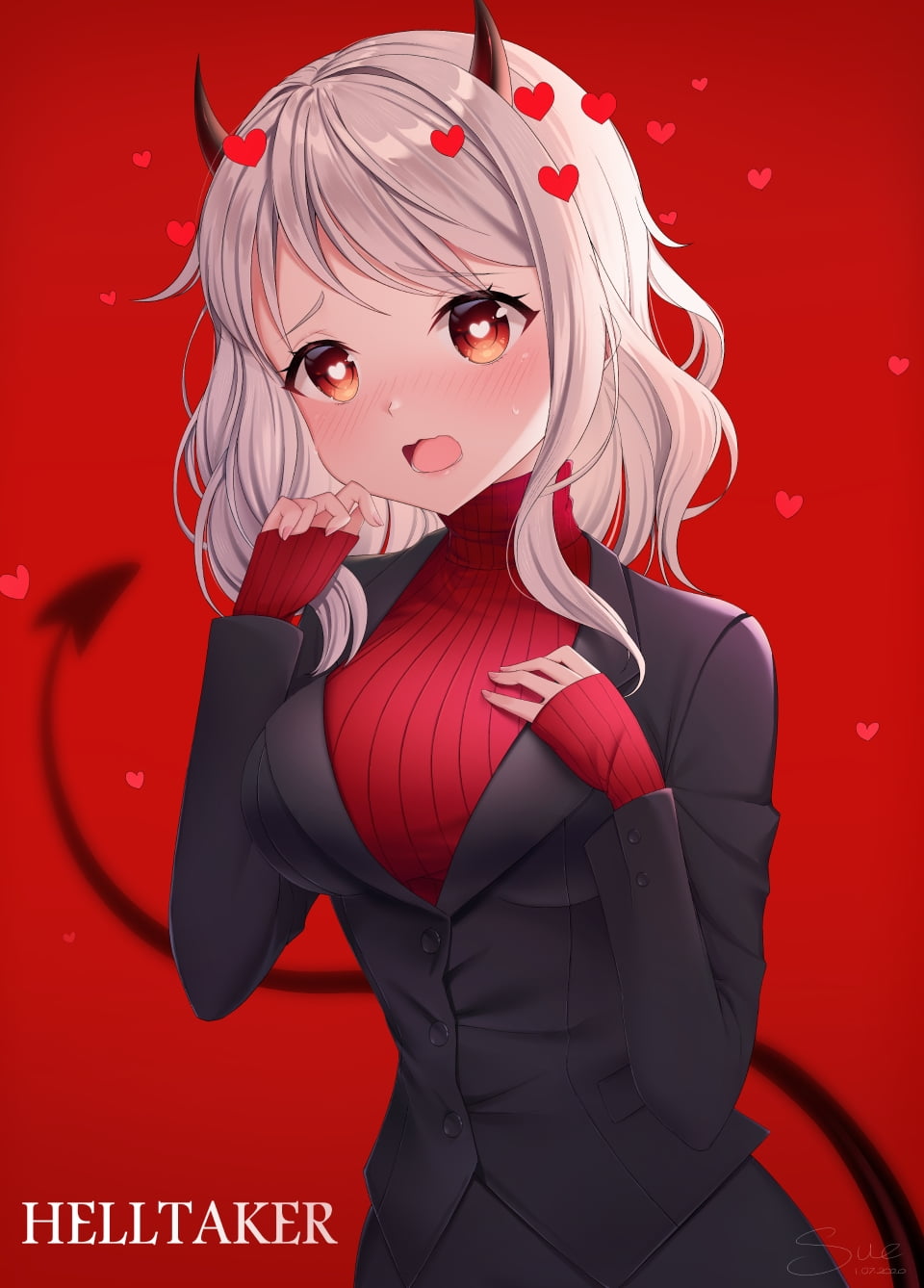 white hair, 720P, Helltaker, anime girls, Phone HD Wallpaper