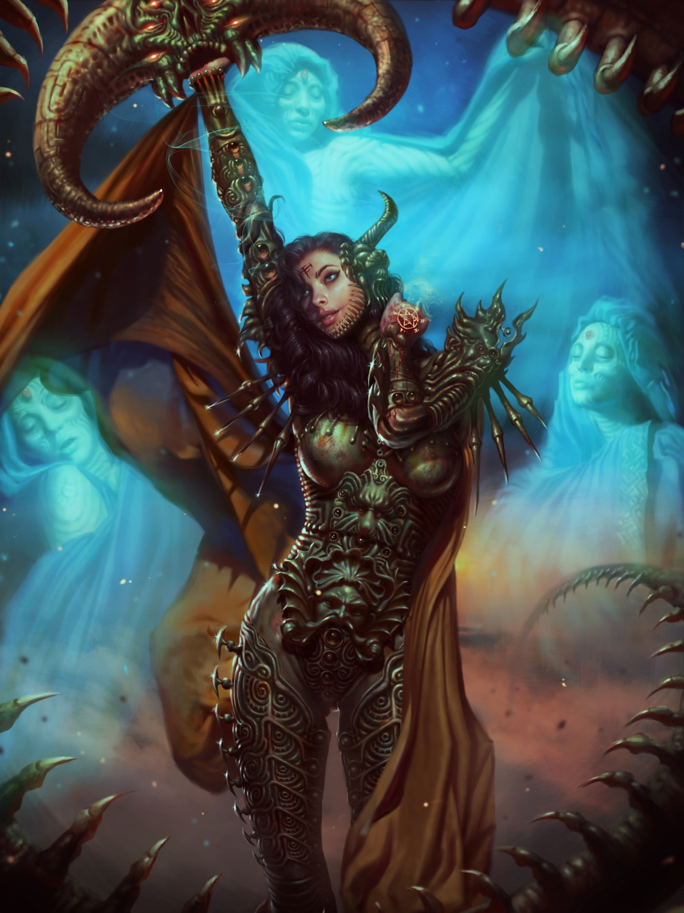 fantasy girl, fantasy art, 720P, succubus, horns, demon, Phone HD Wallpaper