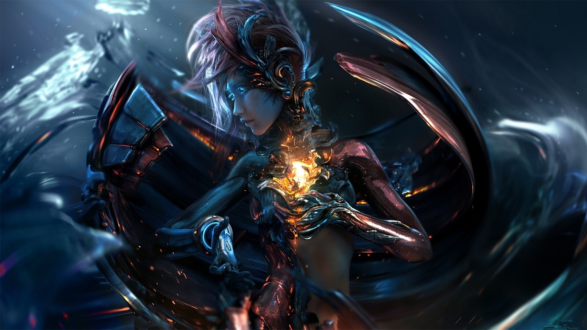 fantasy girl, angels, girl, cyberpunk, 1080P, cyborg, demon, fantasy, HD Wallpaper