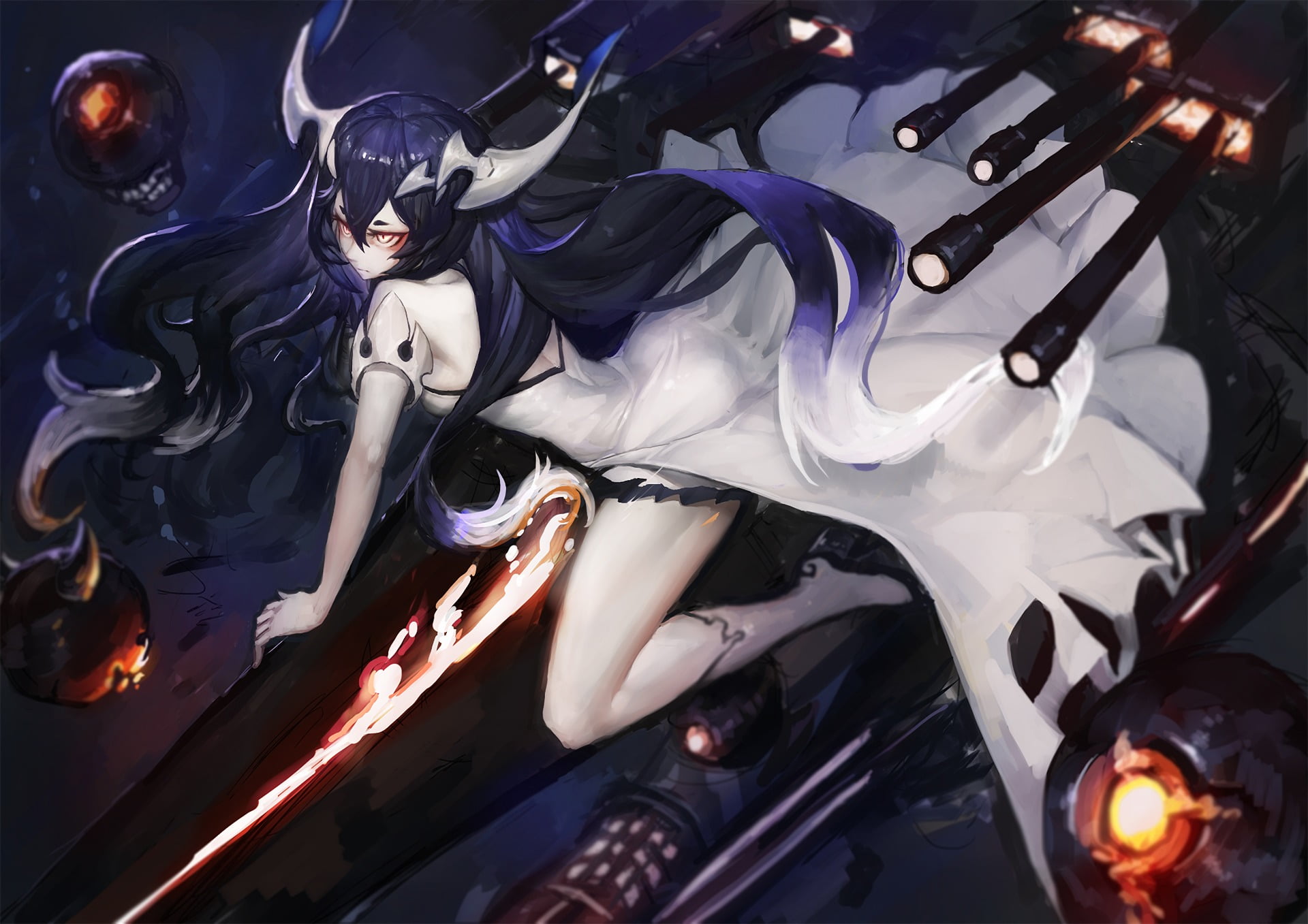 nature, burning, large group of objects, no people, Kantai Collection, high angle view, night, representation, Anchorage Water Demon, metal, human representation, HD Wallpaper