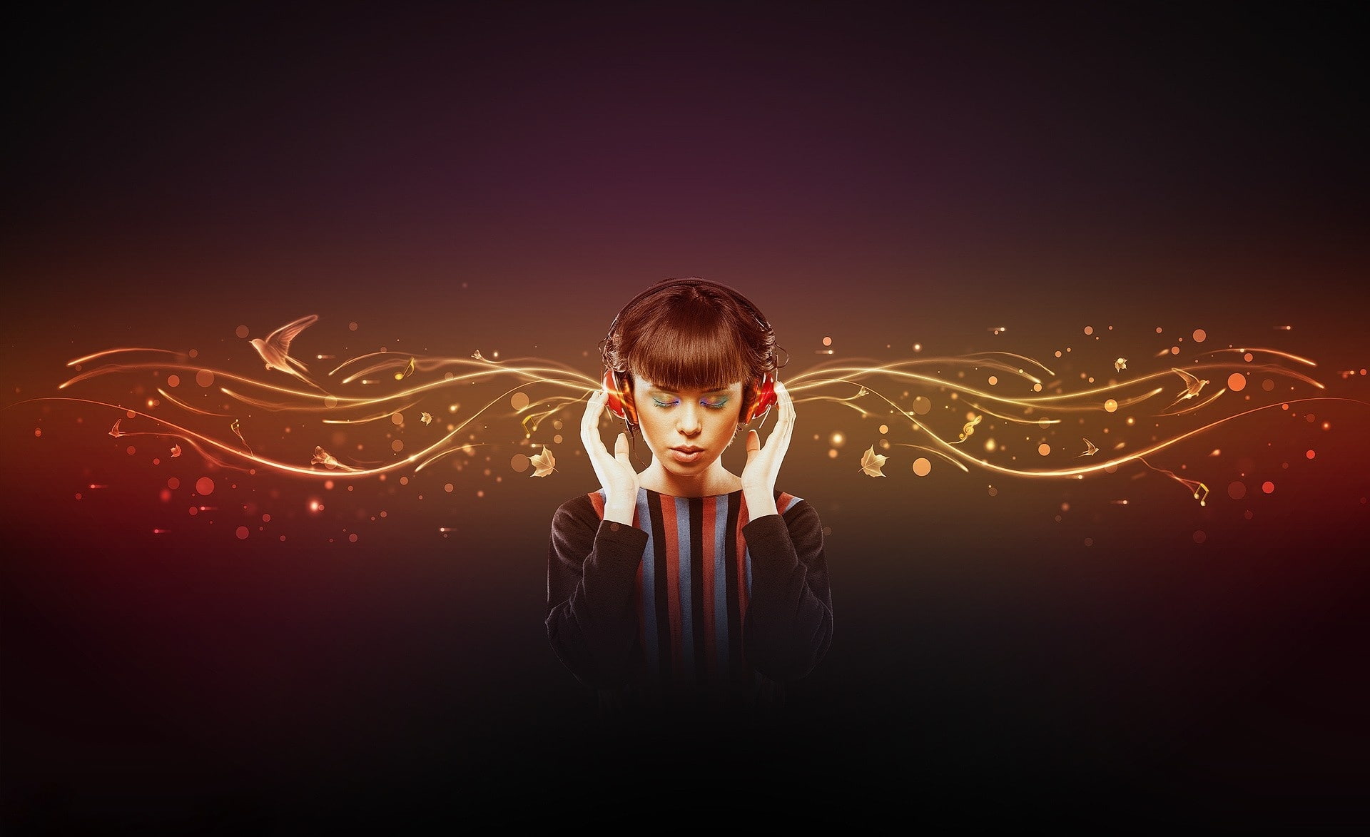 red, wireless, black background, motion, illuminated, blurred motion, one person, young adult, sound waves, night, looking at camera, Music, Girl, sparks, HD Wallpaper