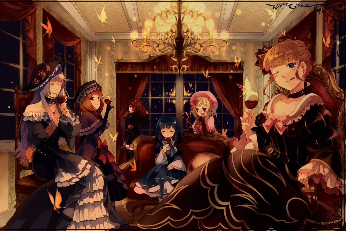 koro, us, art, 720P, witch, umineko, virgilia, hd, frederica, naku, lambdadelta, ni, animals, Umineko no Naku Koro ni, wine, bernkastel, beatrice, butterflies, HD Wallpaper