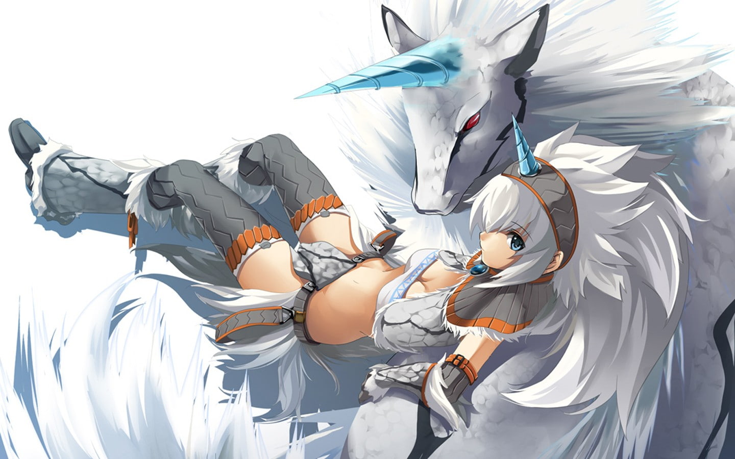 720P, Kirin, anime girls, white hair, green eyes, anime, Monster Hunter, long hair, unicorn, HD Wallpaper
