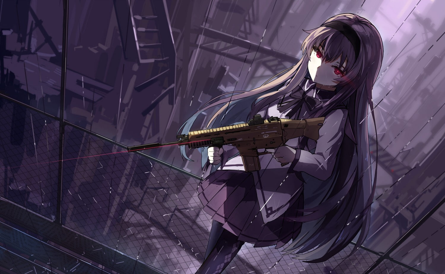 720P, Mahou Shoujo Madoka Magica, Akemi Homura, anime, FN SCAR, anime girls, HD Wallpaper
