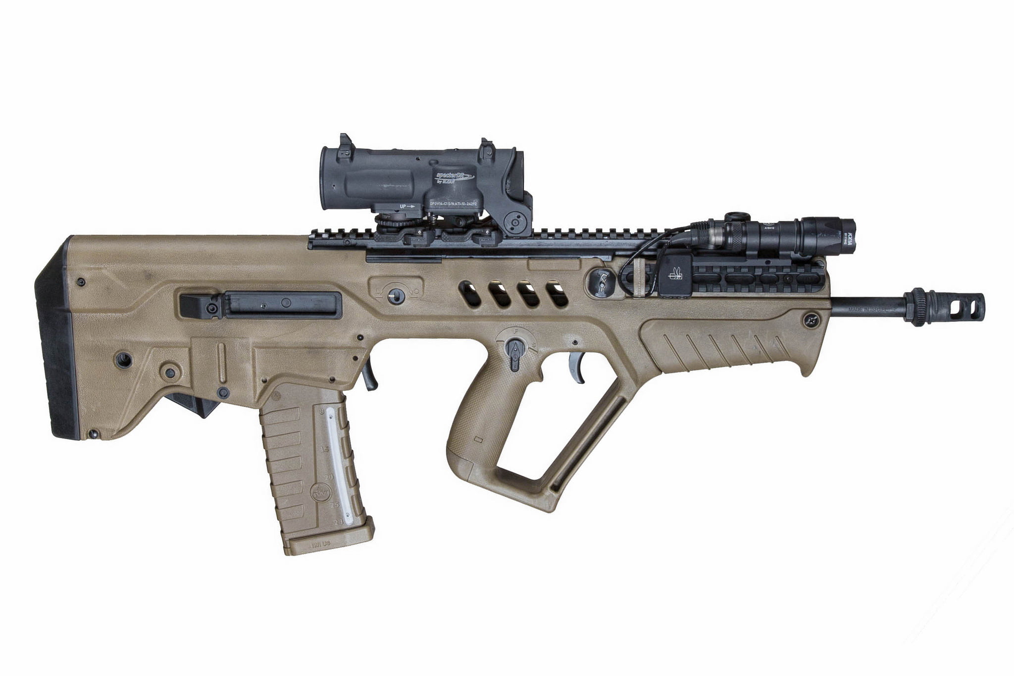 TAR-21, studio shot, assault, gun, armed forces, weapon, ammunition, army, machine, military, bollpup, communication, aggression, security, indoors, warning sign, HD Wallpaper