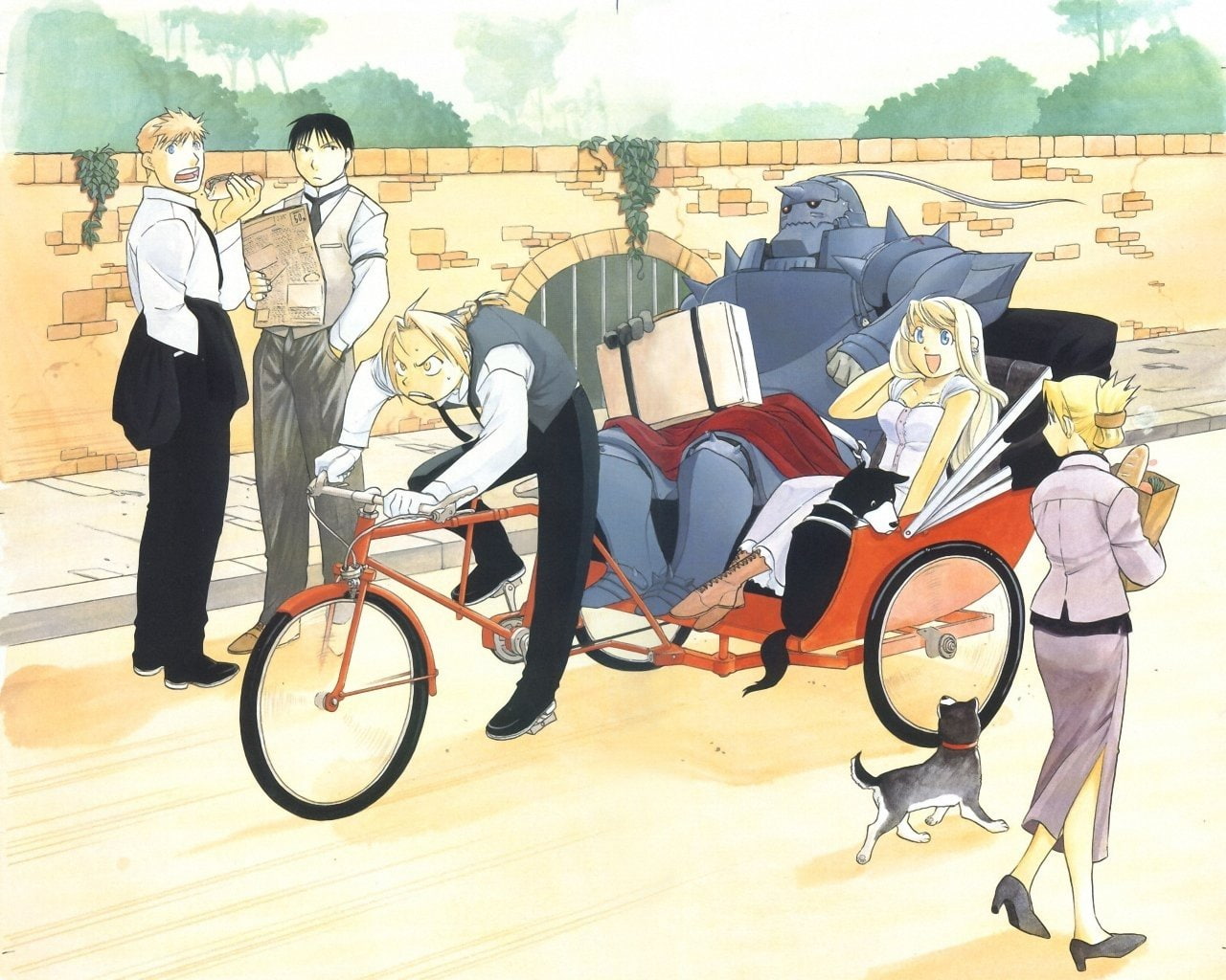 real people, FullMetal Alchemist, Edward Elric, Jean Havoc, Alphonse Elric, Riza Hawkeye, men, outdoors, day, people, full length, group of people, ride, HD Wallpaper
