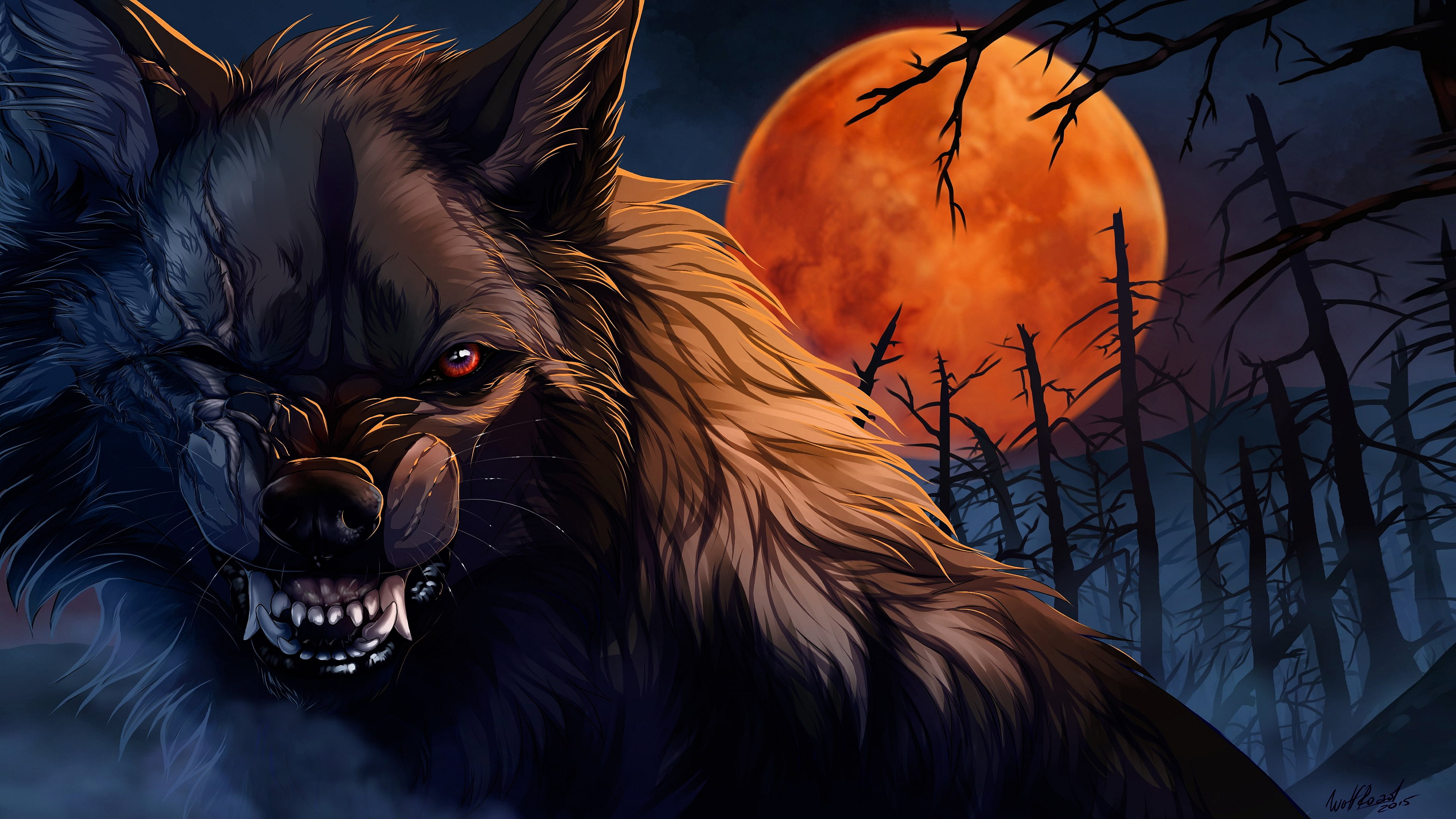 artwork, fantasy art, night, Werewolf, fan art, 4K, Moon, dark, creature, HD Wallpaper
