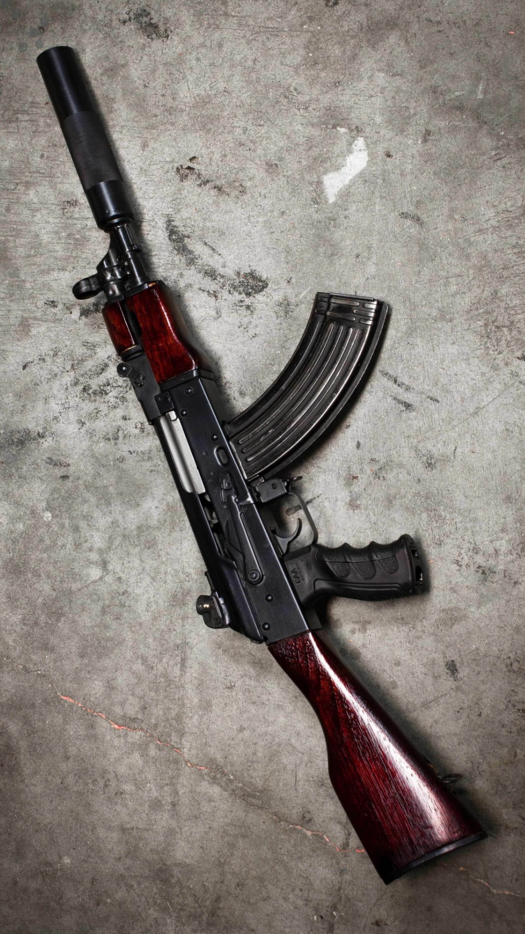 1080P, group of objects, high angle view, indoors, equipment, War and Army, gun, metal, studio shot, ak-47, close-up, black color, aggression, no people, Phone HD Wallpaper