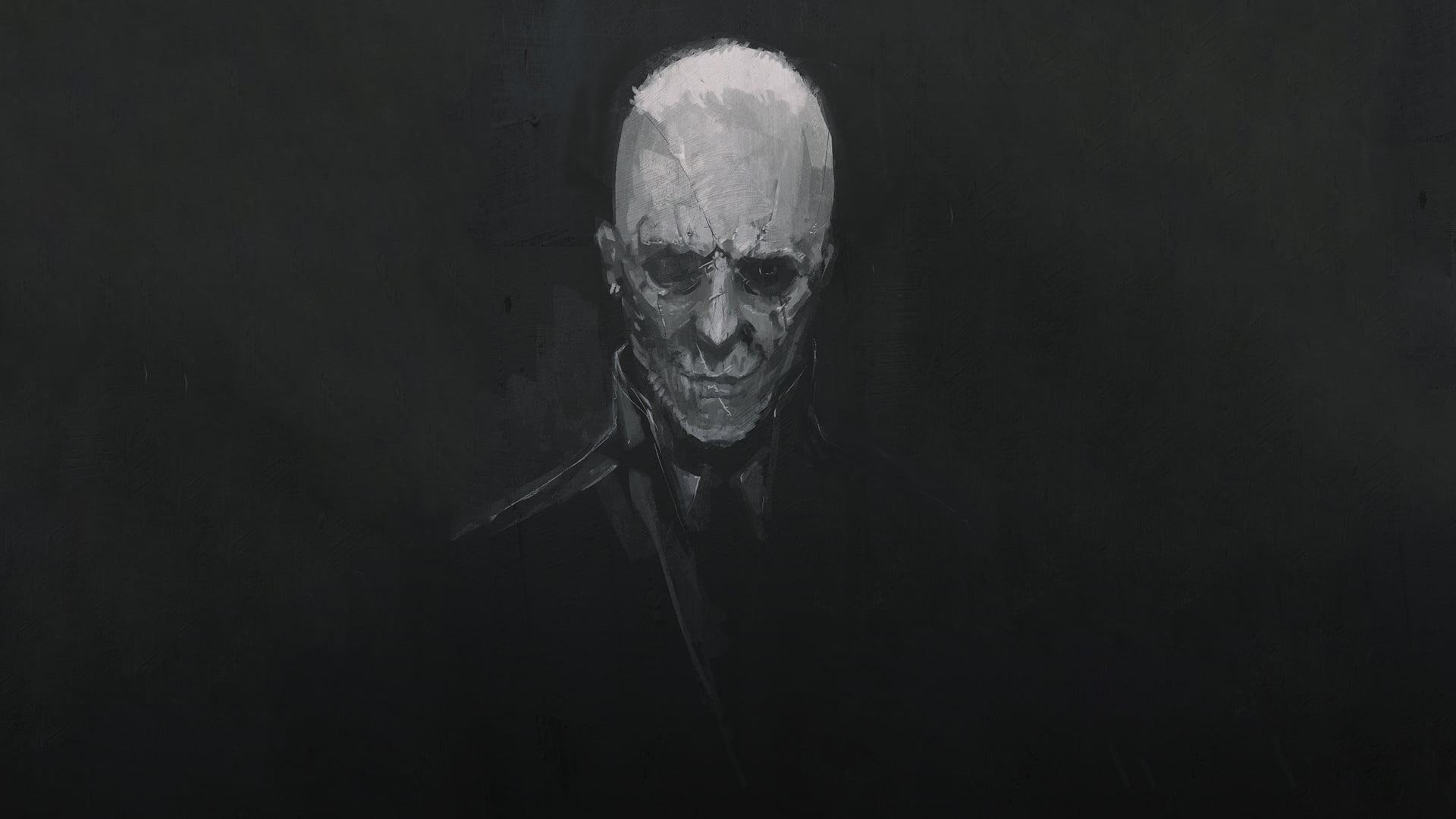 black clothing, portrait, fear, disguise, human body part, black background, mask, bald, scars, painting, human skeleton, celebration, halloween, man, headshot, HD Wallpaper