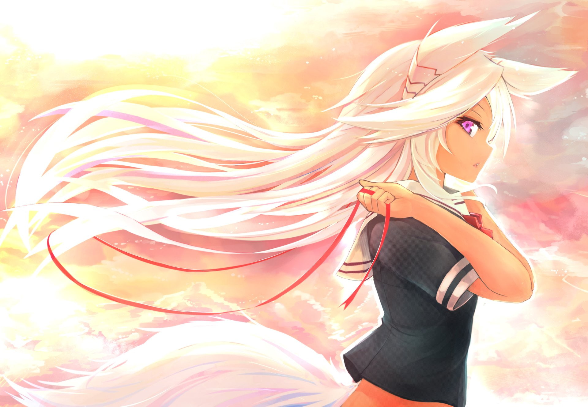 1080P, Neko Girls, Anime, Blonde, Pink Eyes, HD Wallpaper