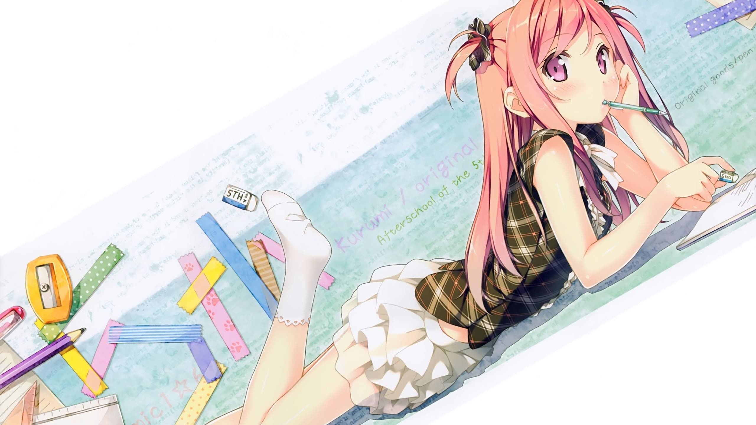 portrait, anime girls, nature, hair, character, young women, fashion, day, leisure activity, Afterschool of the 5th year, women, representation, pink eyes, HD Wallpaper