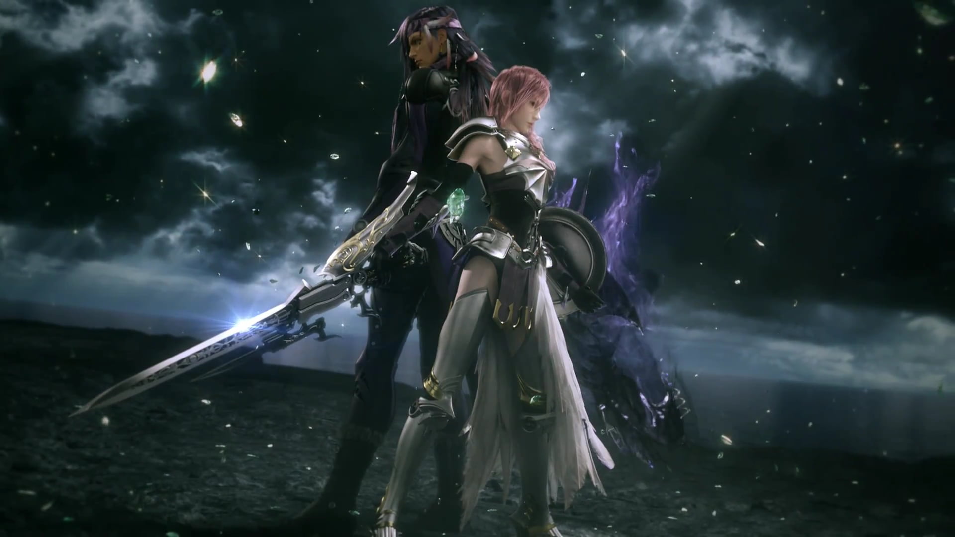Claire Farron, Final Fantasy XIII, togetherness, outdoors, three quarter length, men, night, 1080P, star - space, people, standing, nature, tree, video games, HD Wallpaper