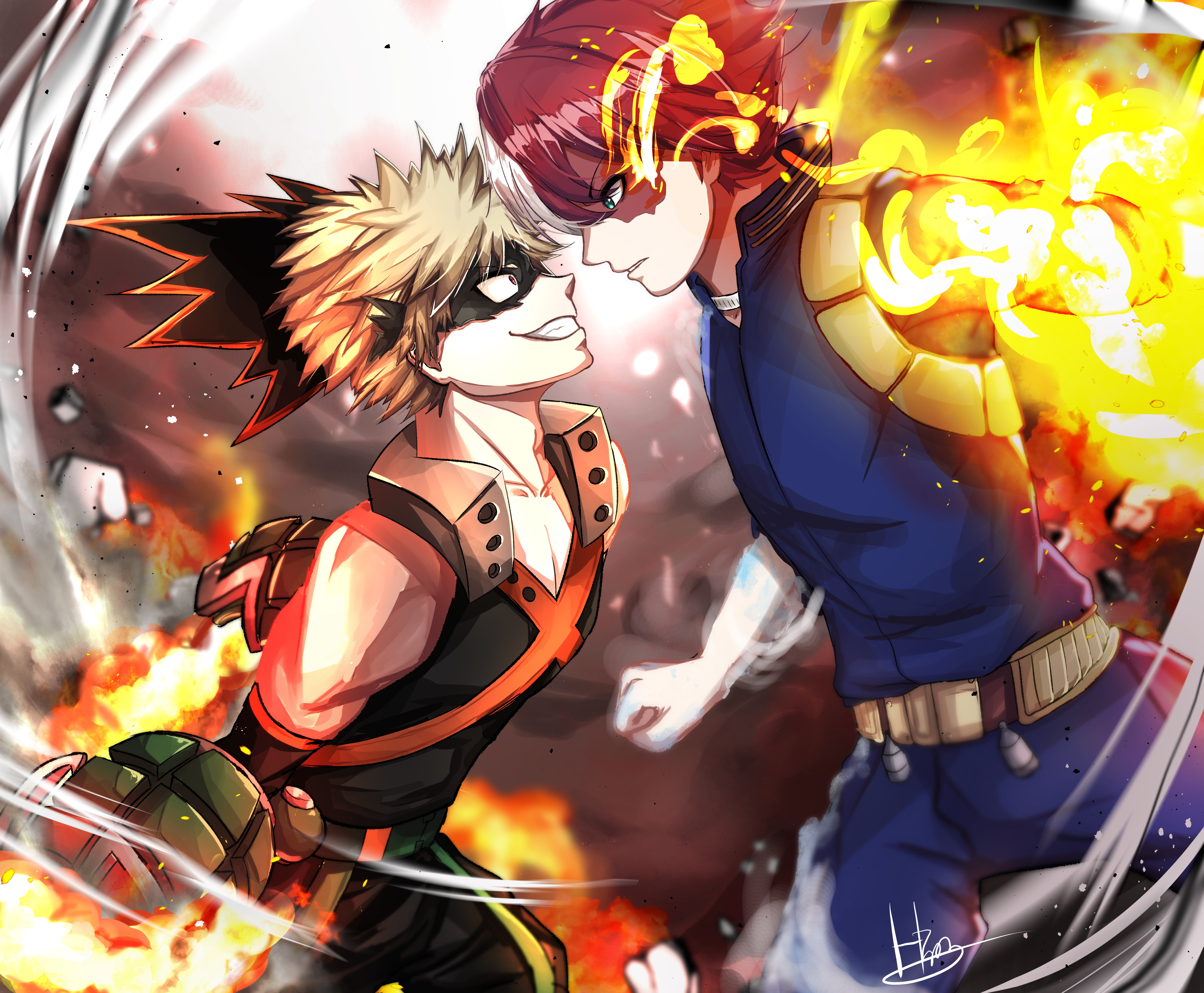 Katsuki Bakugou, 4K, My Hero Academia, Anime, Shoto Todoroki, HD Wallpaper
